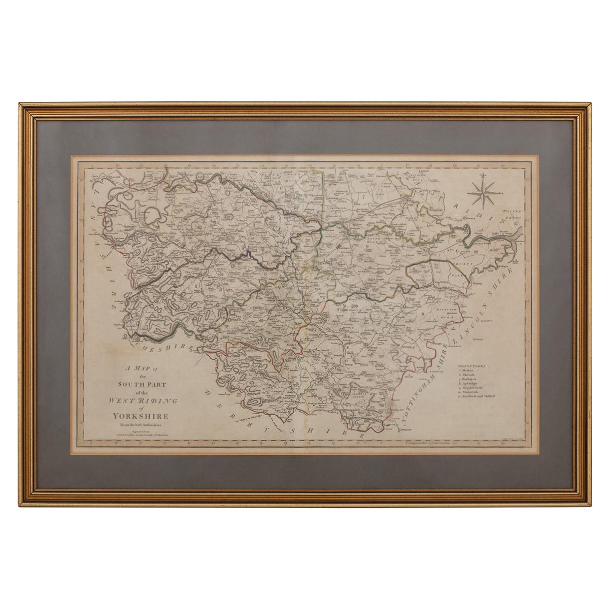 John Cary's Karte des südlichen Teils von West Riding of Yorkshire aus dem 19. Jahrhundert, um 1805