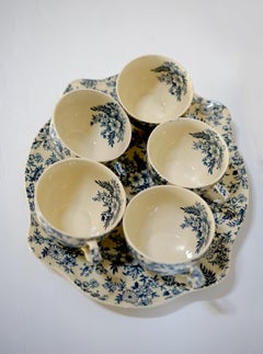 Siglo XIX Johnson Brothers 40 piezas de cretona victoriana azul y blanca