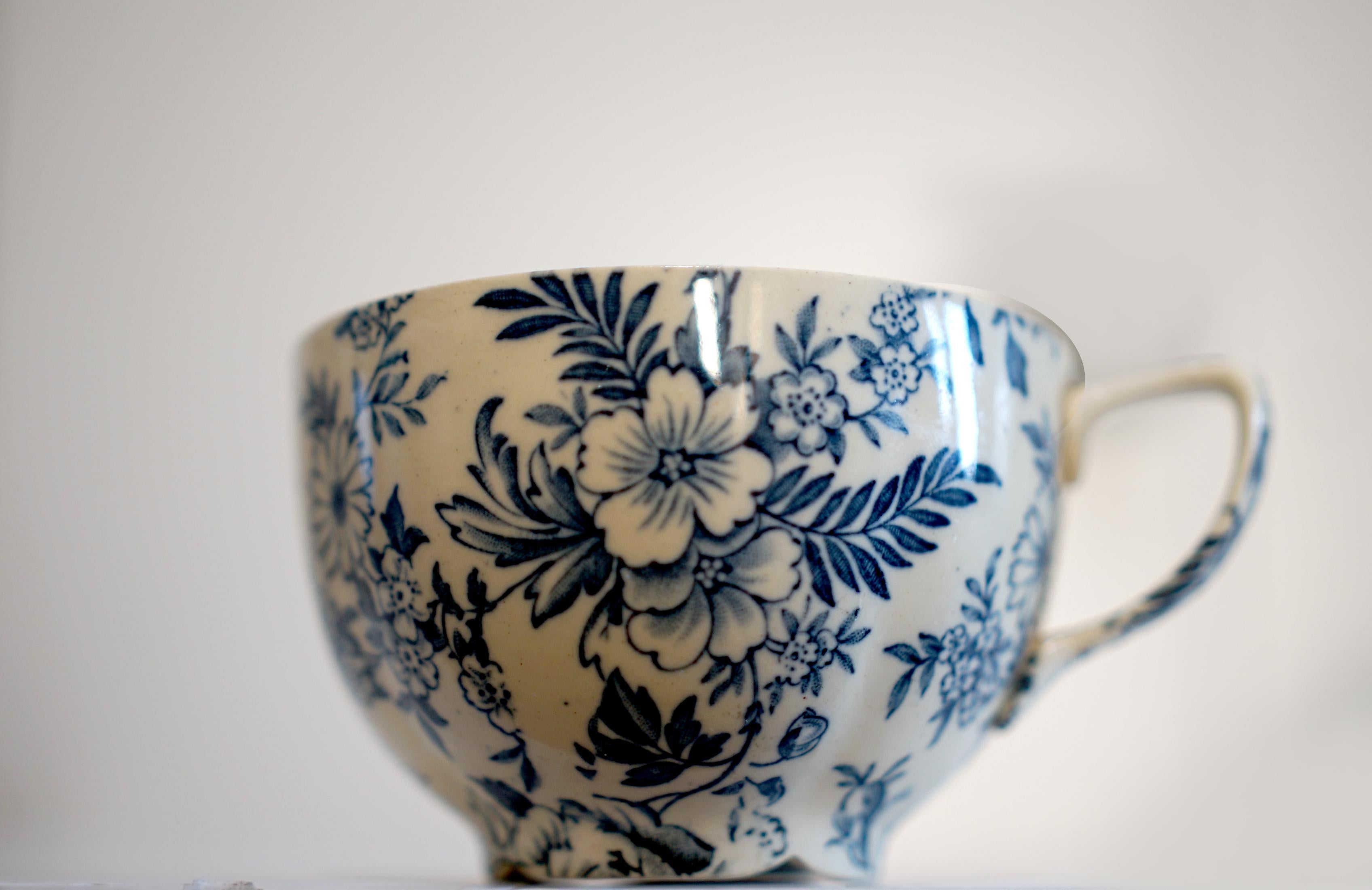 Siglo XIX Johnson Brothers 40 piezas de cretona victoriana azul y blanca en venta 1