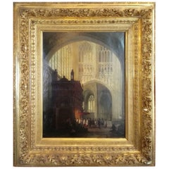 19th Century Joseph Maswiens Painting "Entry into the Cathedral" Oil Canvas Sing