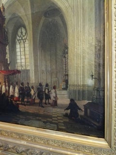 19th Century Joseph Maswiens Painting "Entry into the Cathedral" Oil Canvas Sing