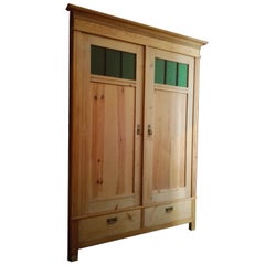 19th Century Jugendstil Solid Pinewood Wardrobe Dismountable Fresh Restored