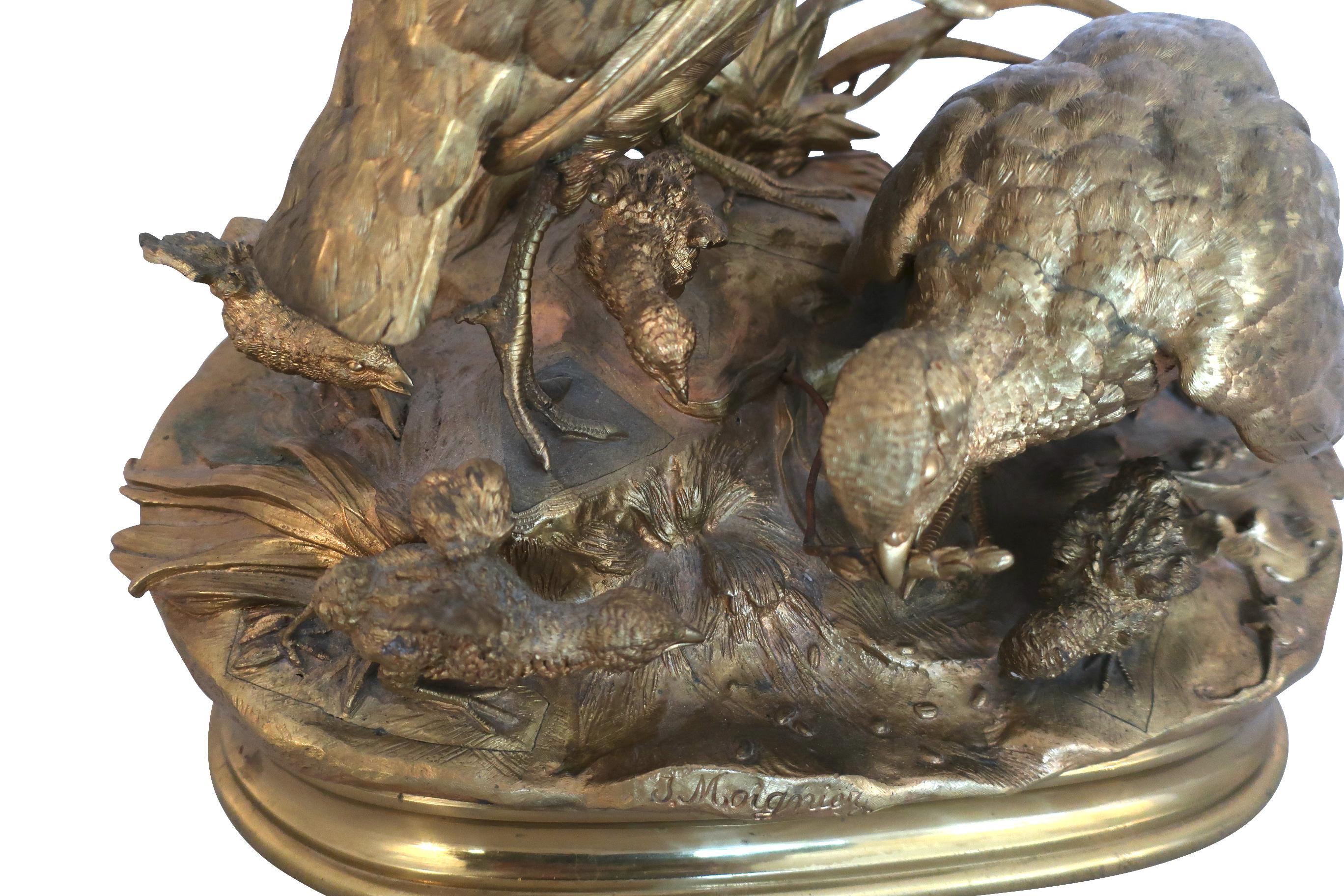 Sculpture de la famille Patridge en bronze poli du 19ème siècle de Jules Moigniex Bon état - En vente à Essex, MA
