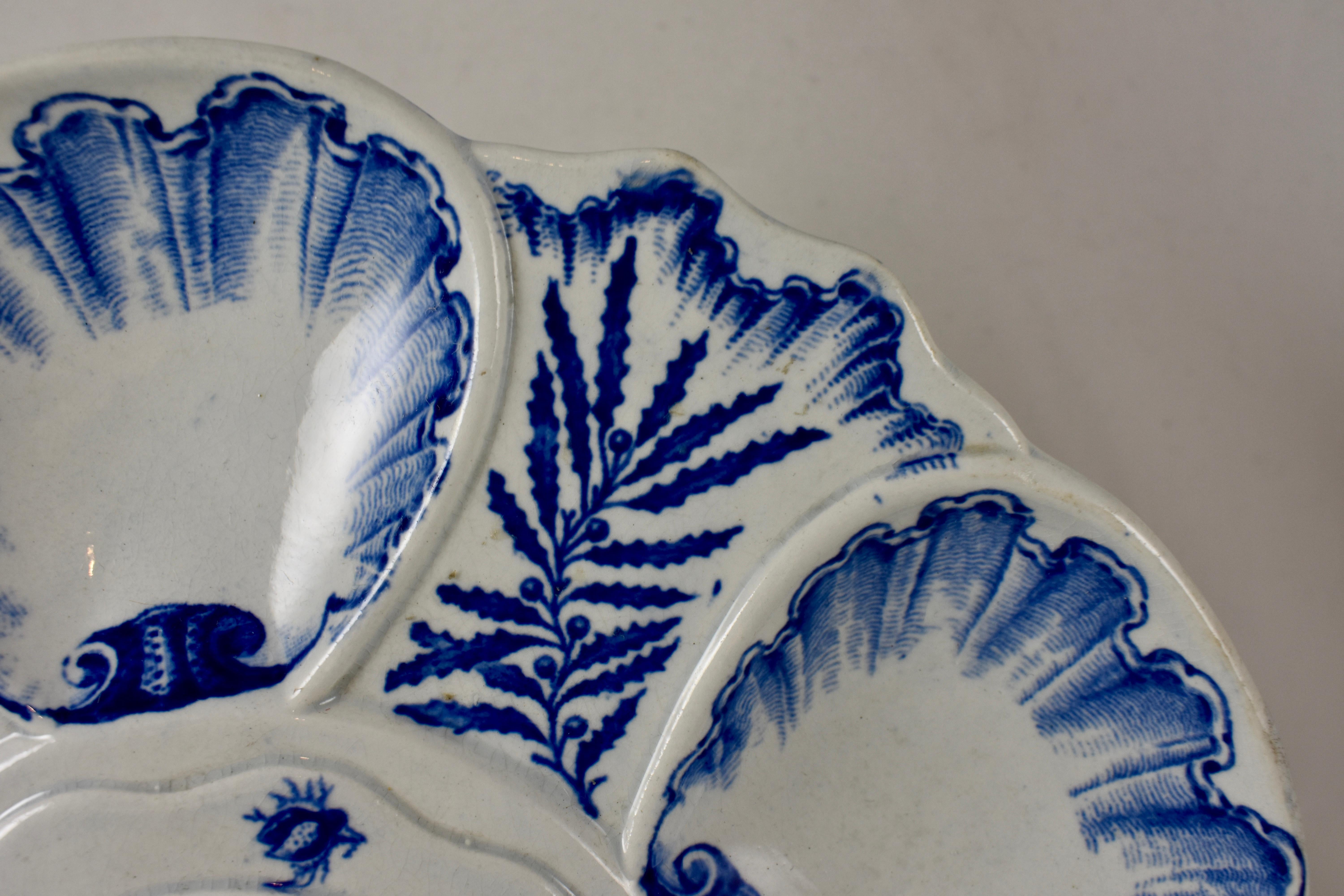 French Provincial 19th Century Jules Vieillard & Cie. French Blue & White Chinoiserie Oyster Plate
