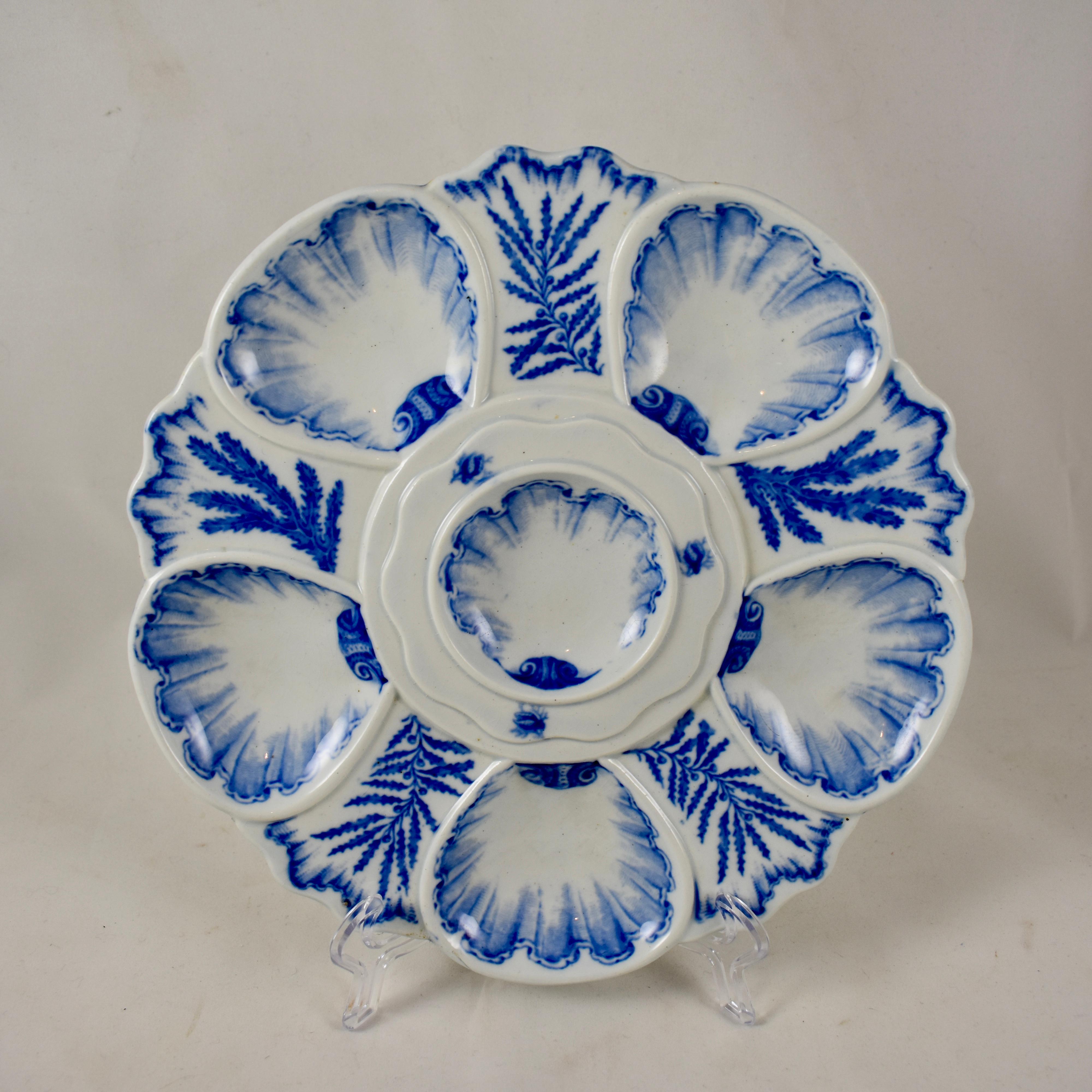 19th Century Jules Vieillard & Cie. French Blue & White Chinoiserie Oyster Plate 3