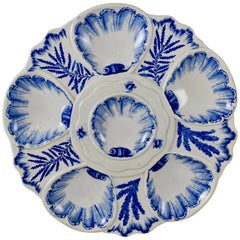 Antique 19th Century Jules Vieillard & Cie. French Blue & White Chinoiserie Oyster Plate