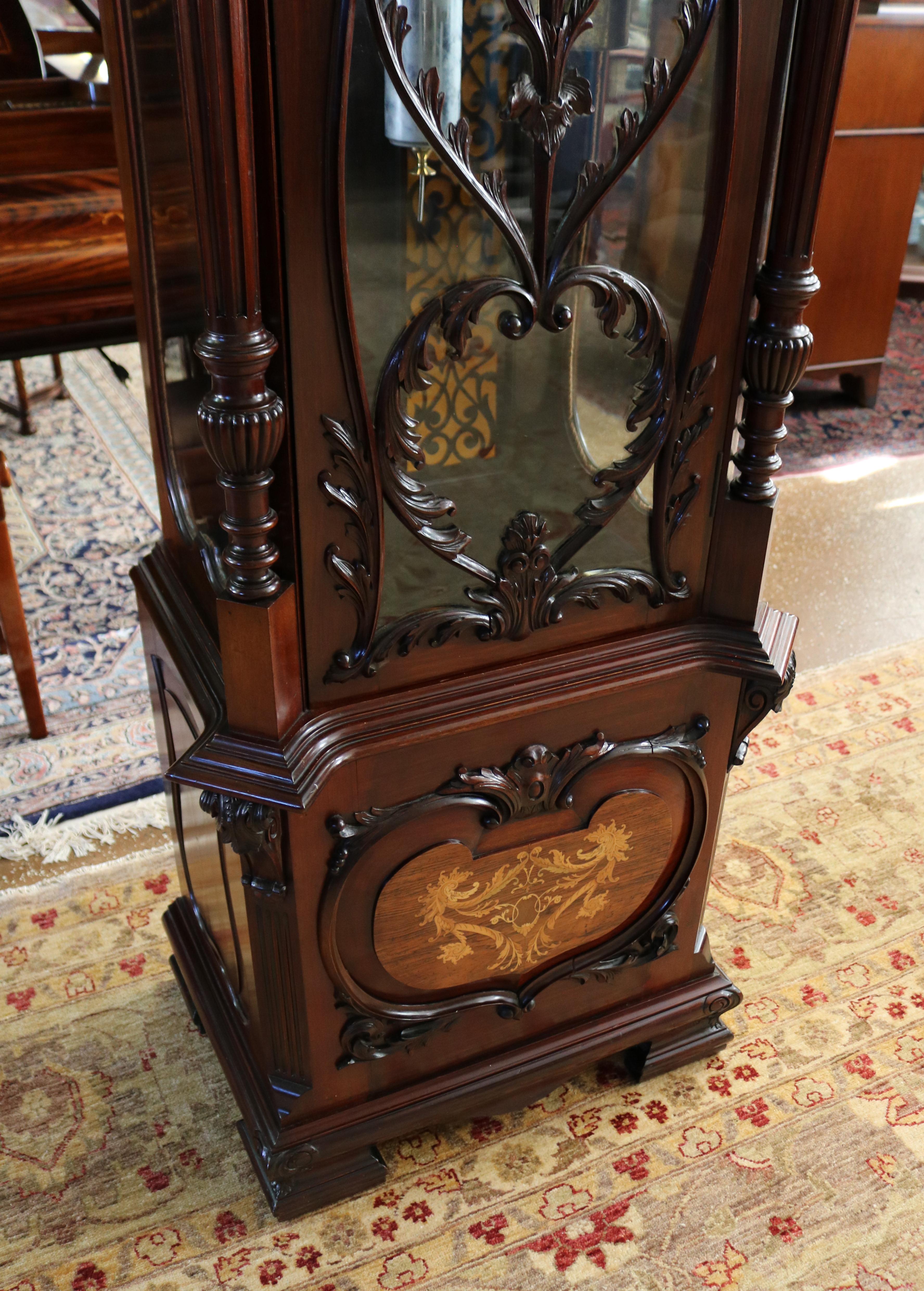 19. Jahrhundert J.W. Benson London Mahagoni Intarsien 9 Rohr Großvater Uhr im Angebot 8