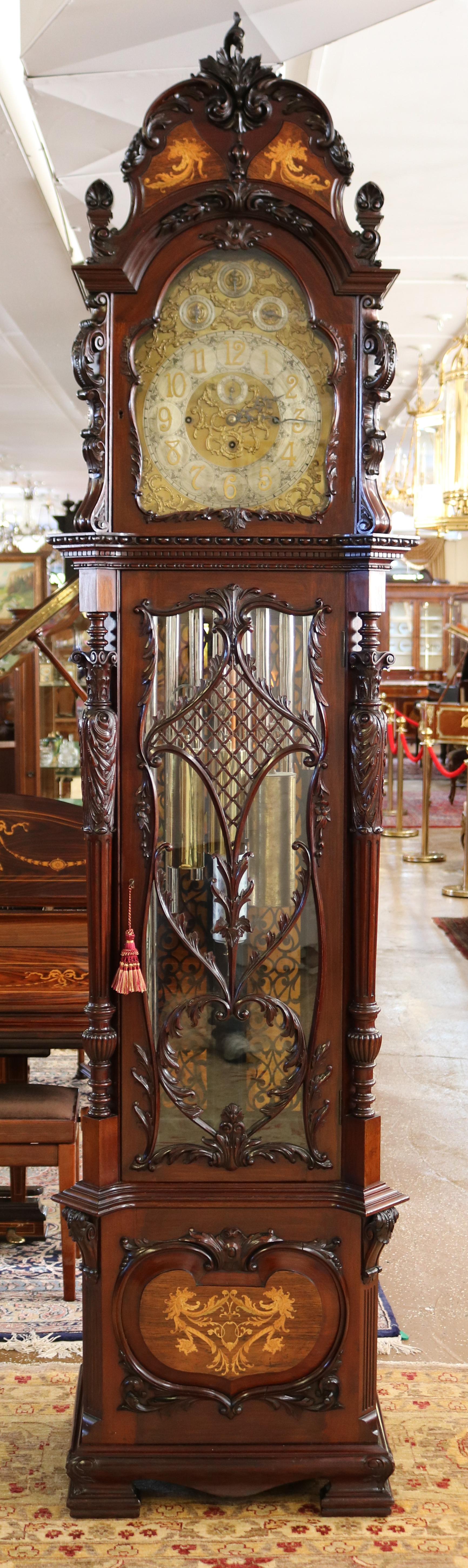 ​J.W Benson 19th Century 9 Tube Mahogany Inlaid Tall Case Grandfather Clock

Dimensions : 105