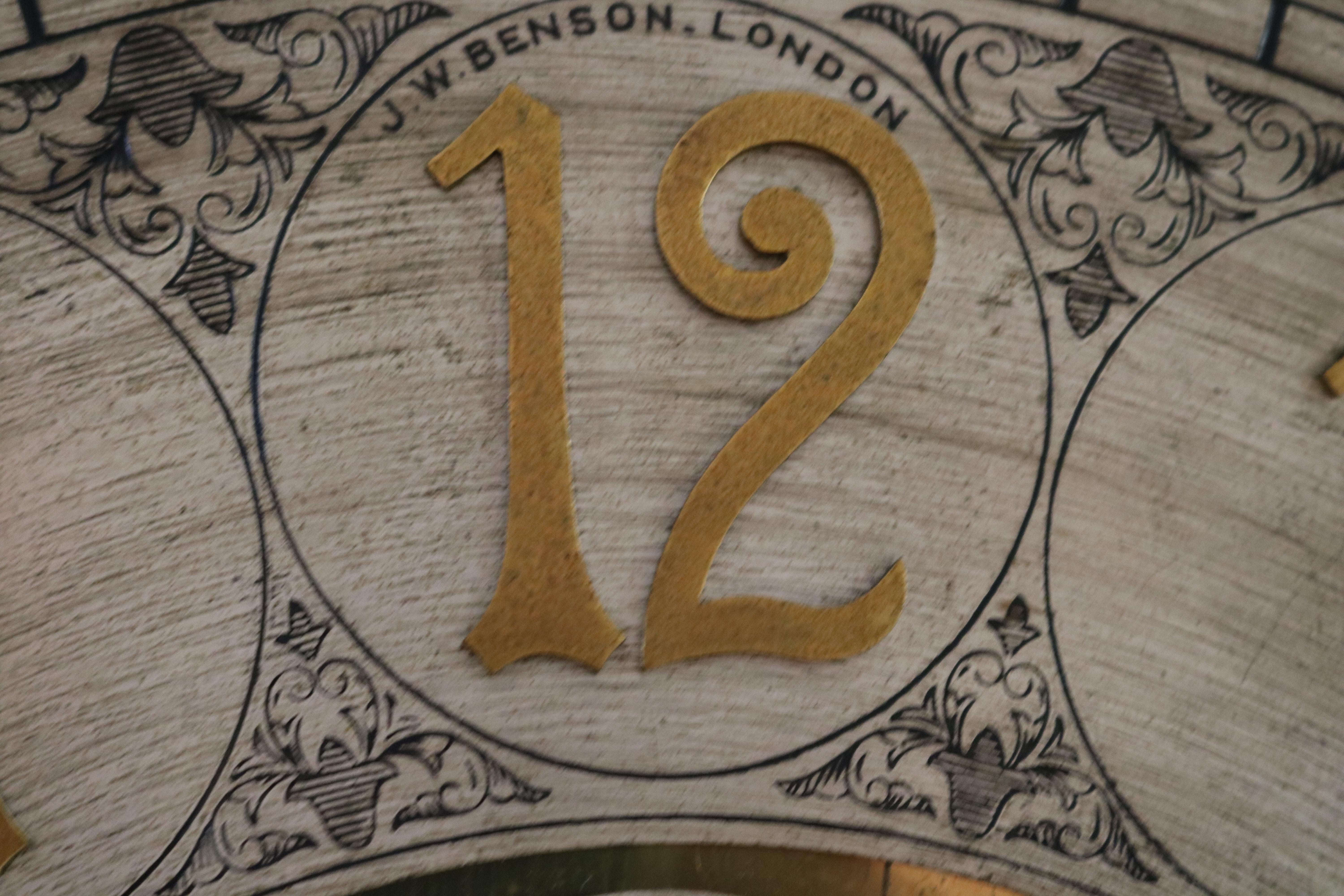 19. Jahrhundert J.W. Benson London Mahagoni Intarsien 9 Rohr Großvater Uhr im Angebot 1