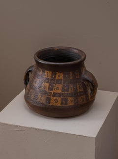 Hand-Painted North African Tribal Jar: Vintage Kabyle Geometric Earthenware