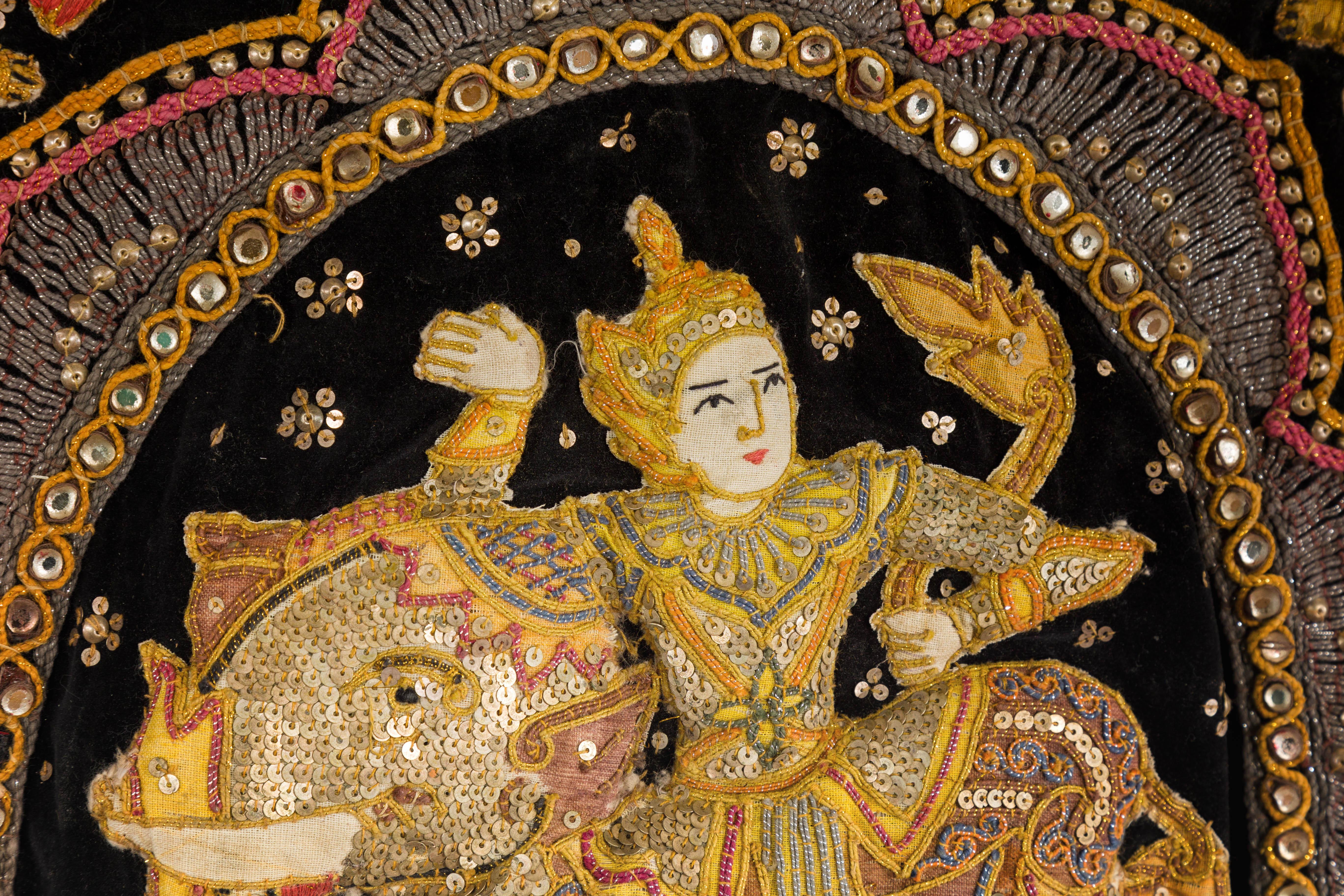 19th Century Kalaga Tapestry with Stones, Sequins and Colorful Thread For Sale 5