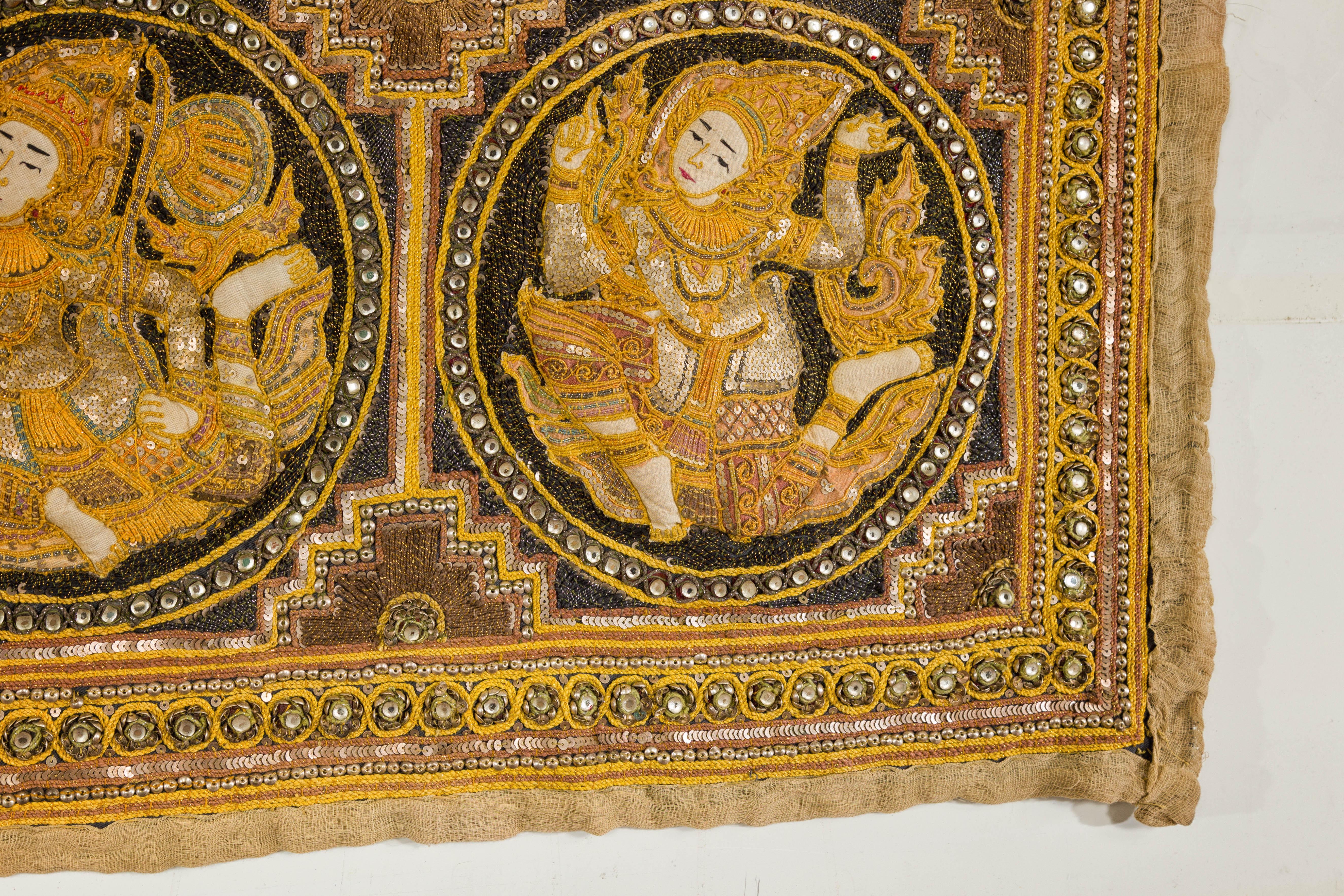 19th Century Kalaga Tapestry with Stones, Sequins and Colorful Thread For Sale 5