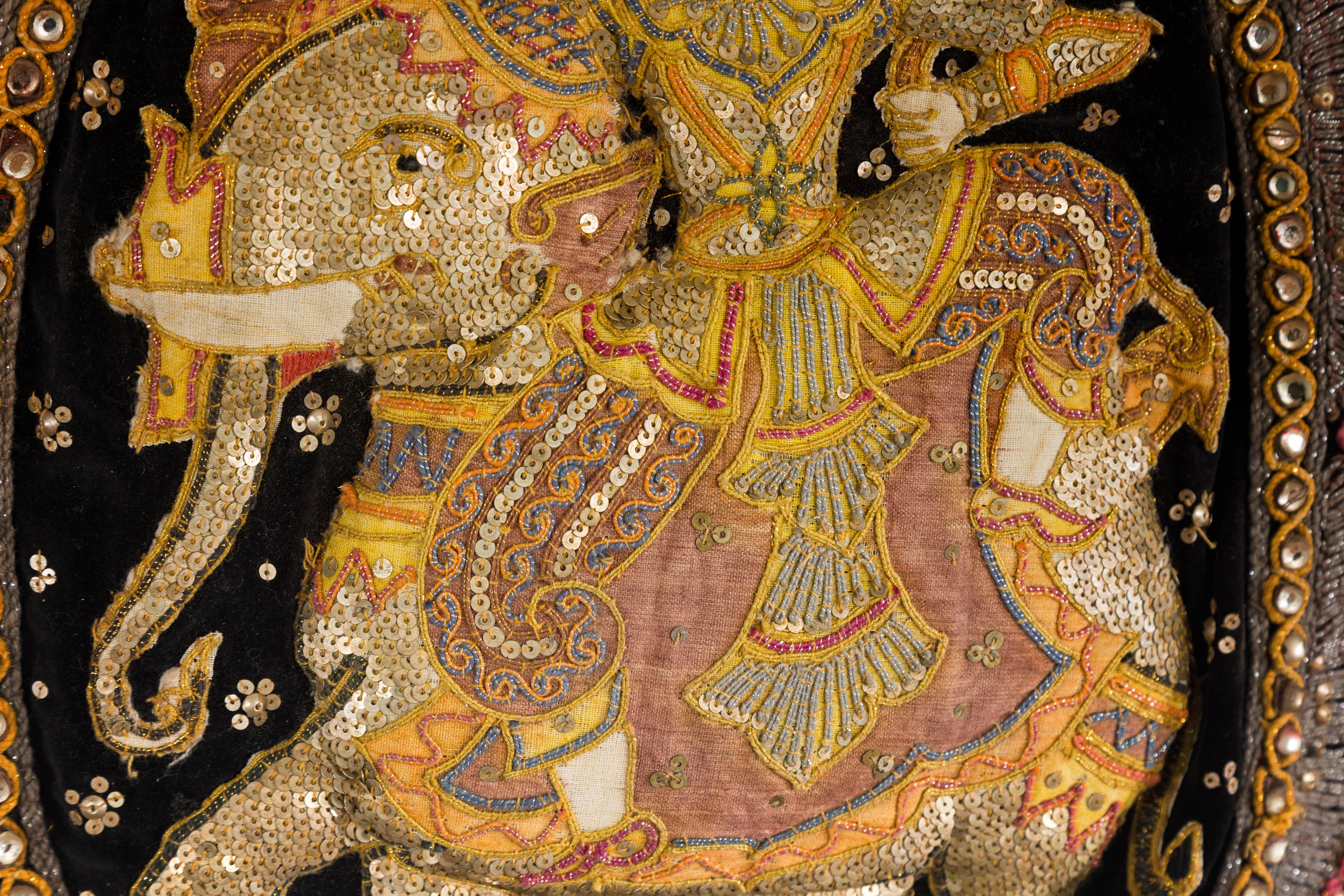 19th Century Kalaga Tapestry with Stones, Sequins and Colorful Thread For Sale 6