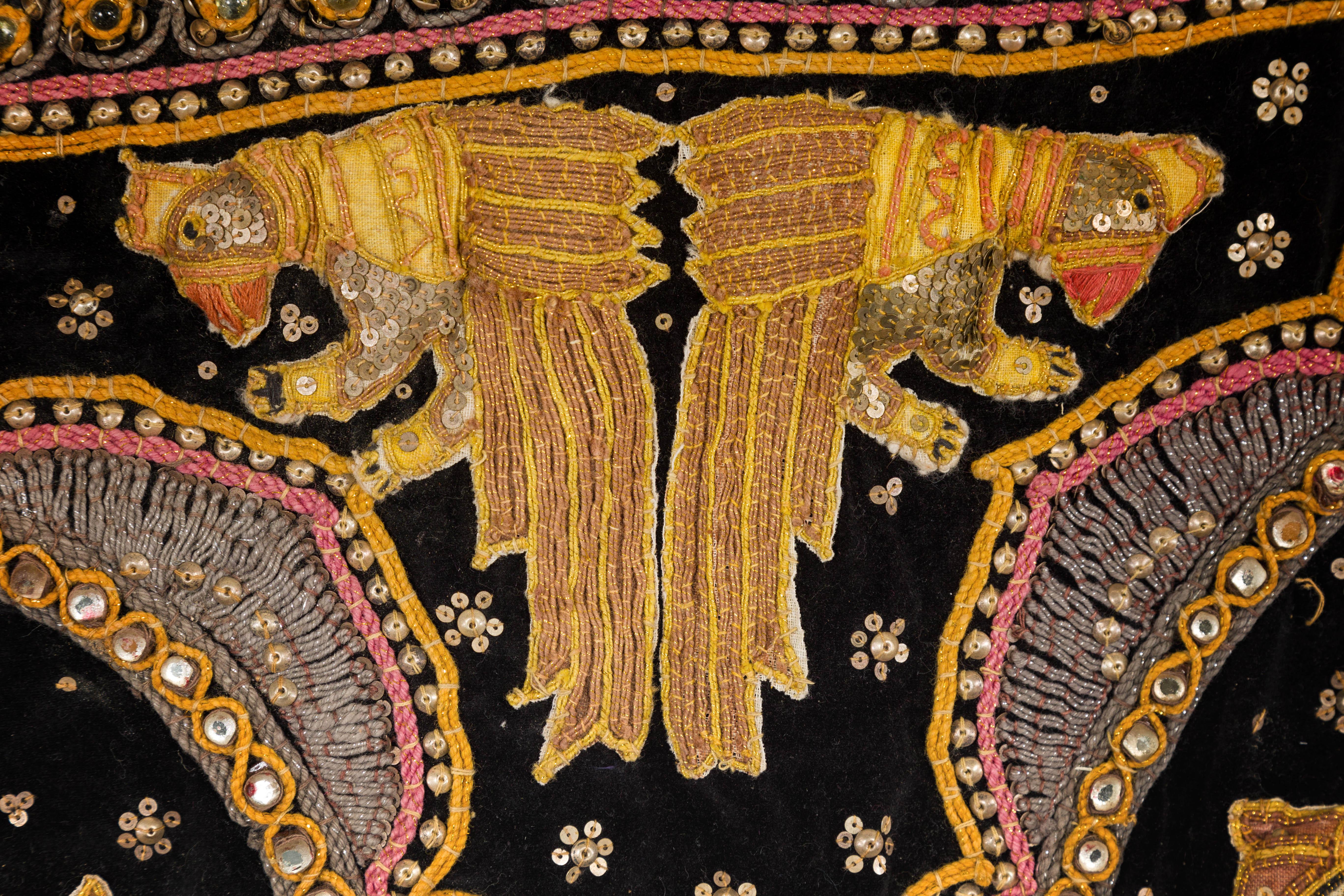 19th Century Kalaga Tapestry with Stones, Sequins and Colorful Thread For Sale 8