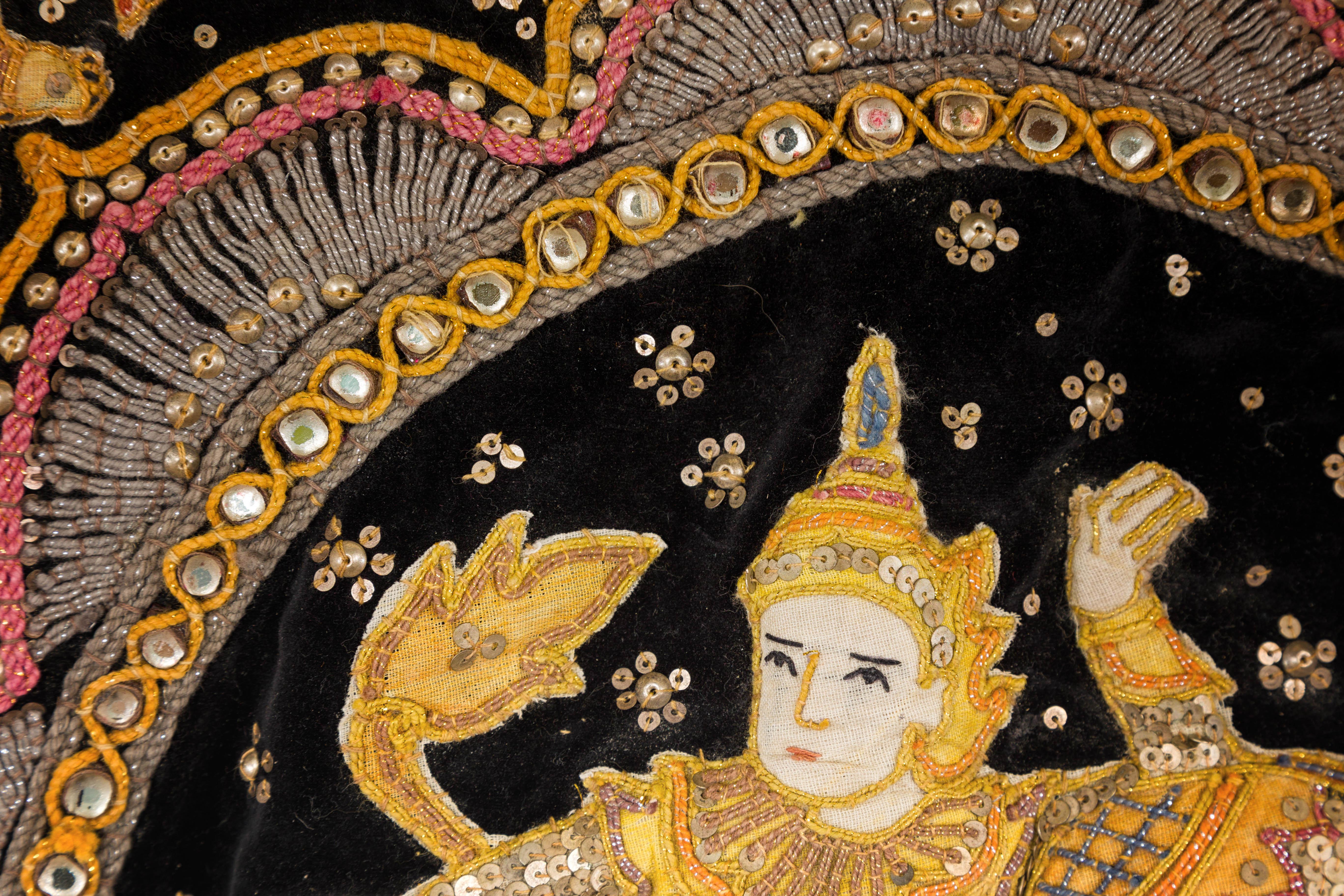 19th Century Kalaga Tapestry with Stones, Sequins and Colorful Thread For Sale 10