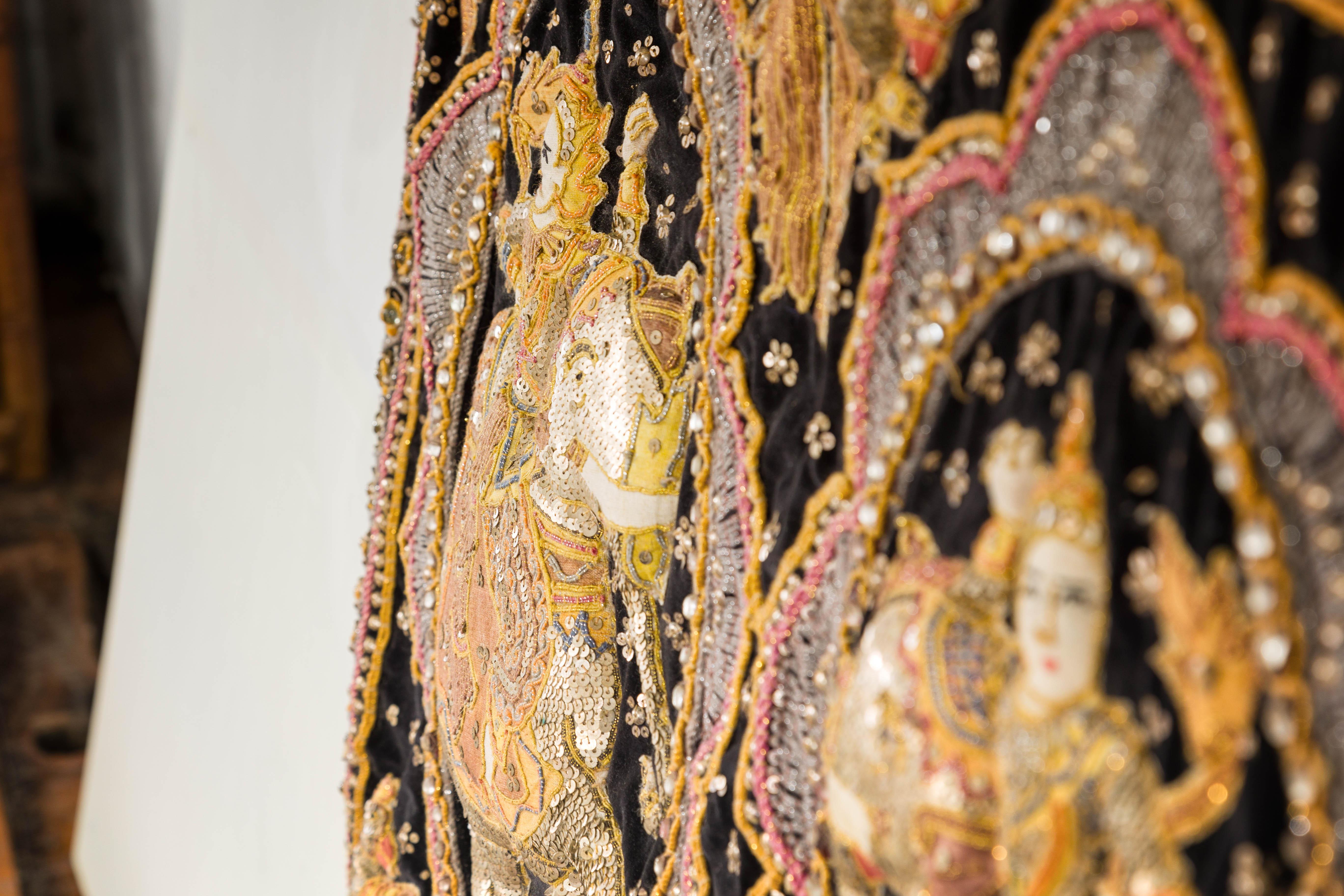 19th Century Kalaga Tapestry with Stones, Sequins and Colorful Thread For Sale 11