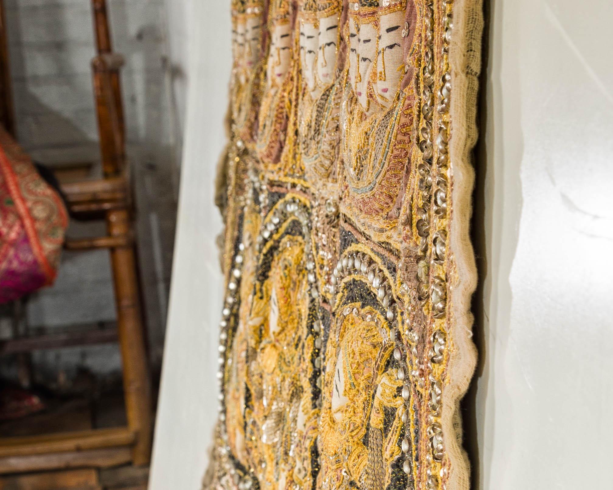 19th Century Kalaga Tapestry with Stones, Sequins and Colorful Thread For Sale 11