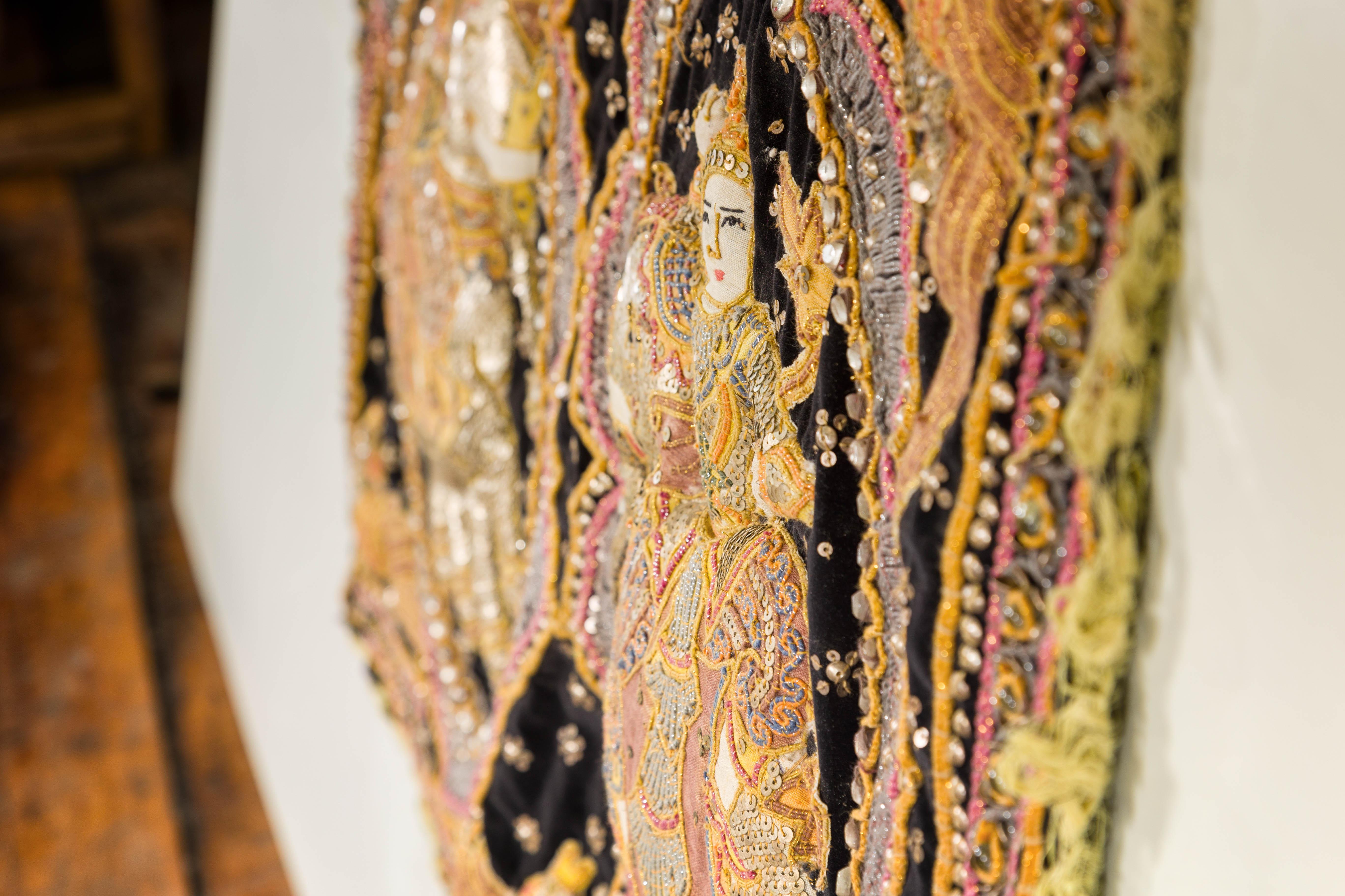19th Century Kalaga Tapestry with Stones, Sequins and Colorful Thread For Sale 12