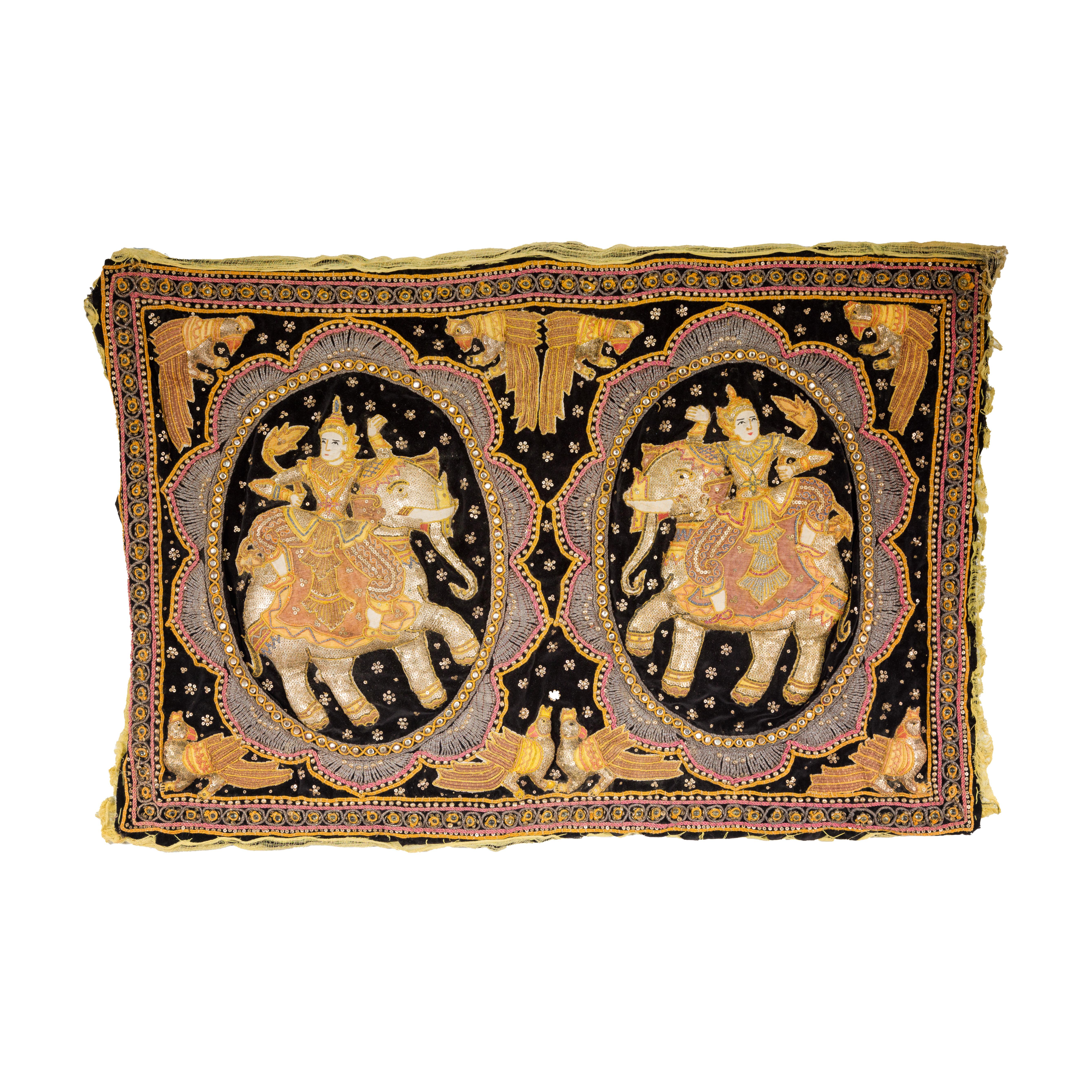 19th Century Kalaga Tapestry with Stones, Sequins and Colorful Thread For Sale 14