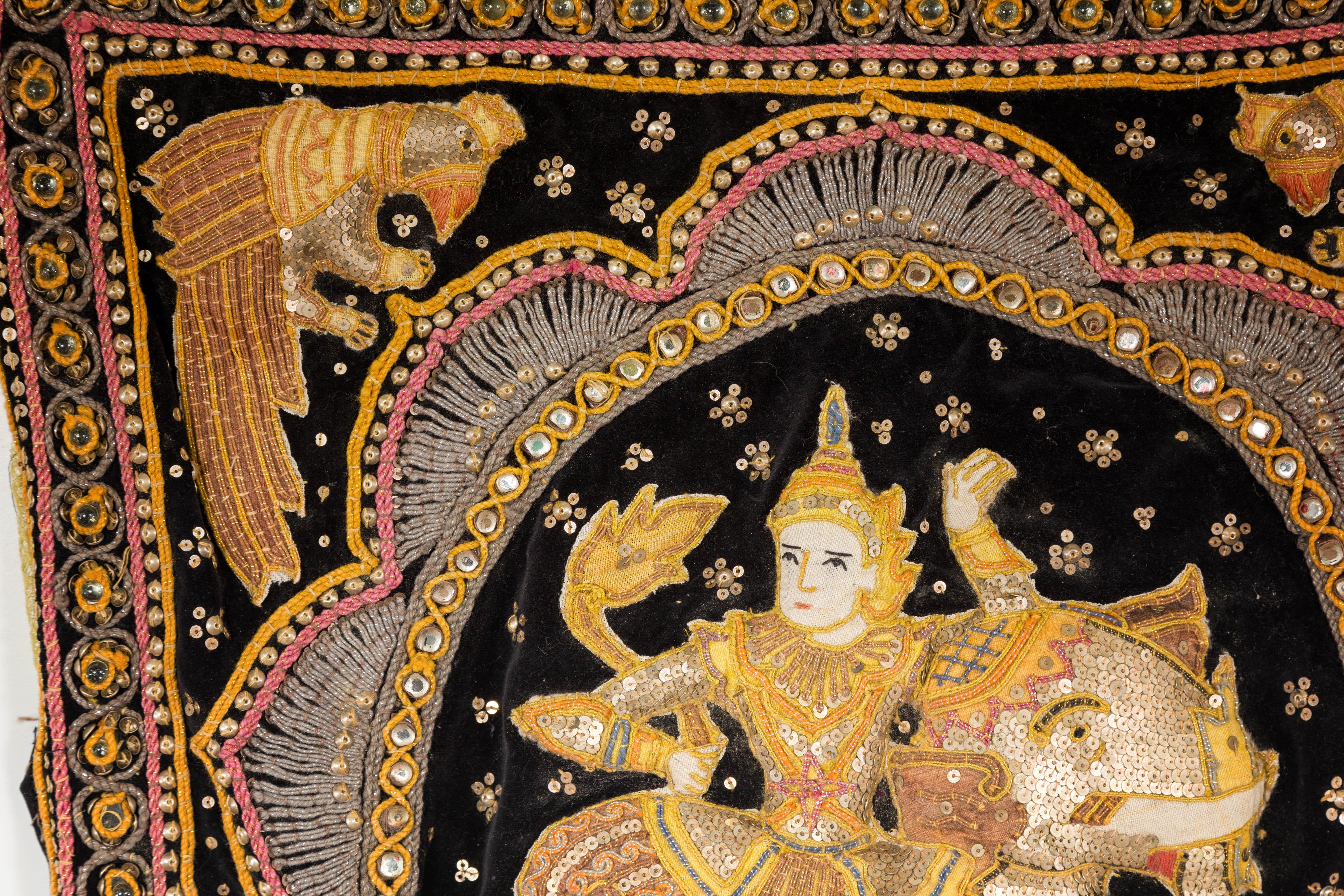 Hand-Woven 19th Century Kalaga Tapestry with Stones, Sequins and Colorful Thread For Sale