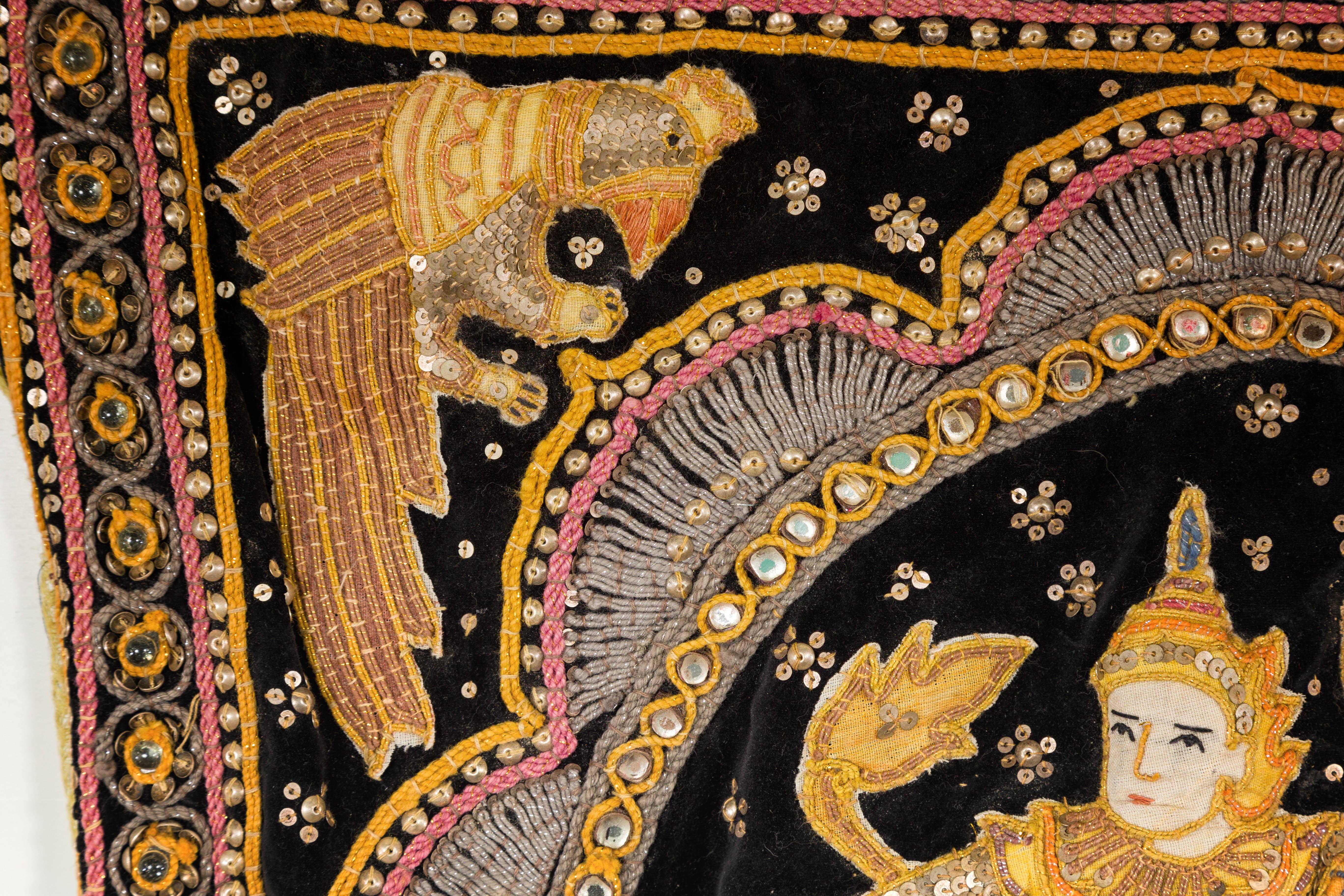 19th Century Kalaga Tapestry with Stones, Sequins and Colorful Thread In Good Condition For Sale In Yonkers, NY