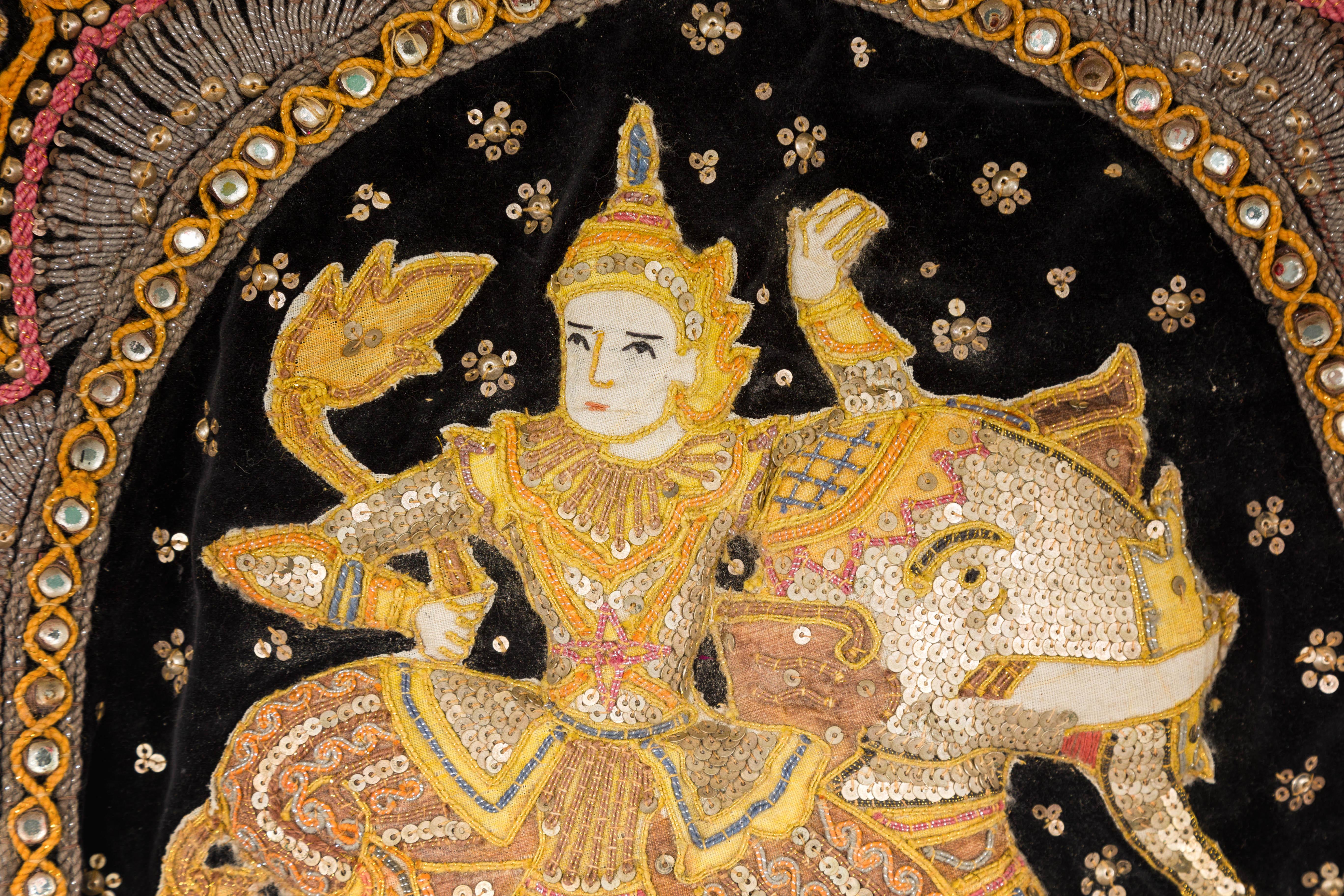 19th Century Kalaga Tapestry with Stones, Sequins and Colorful Thread For Sale 1