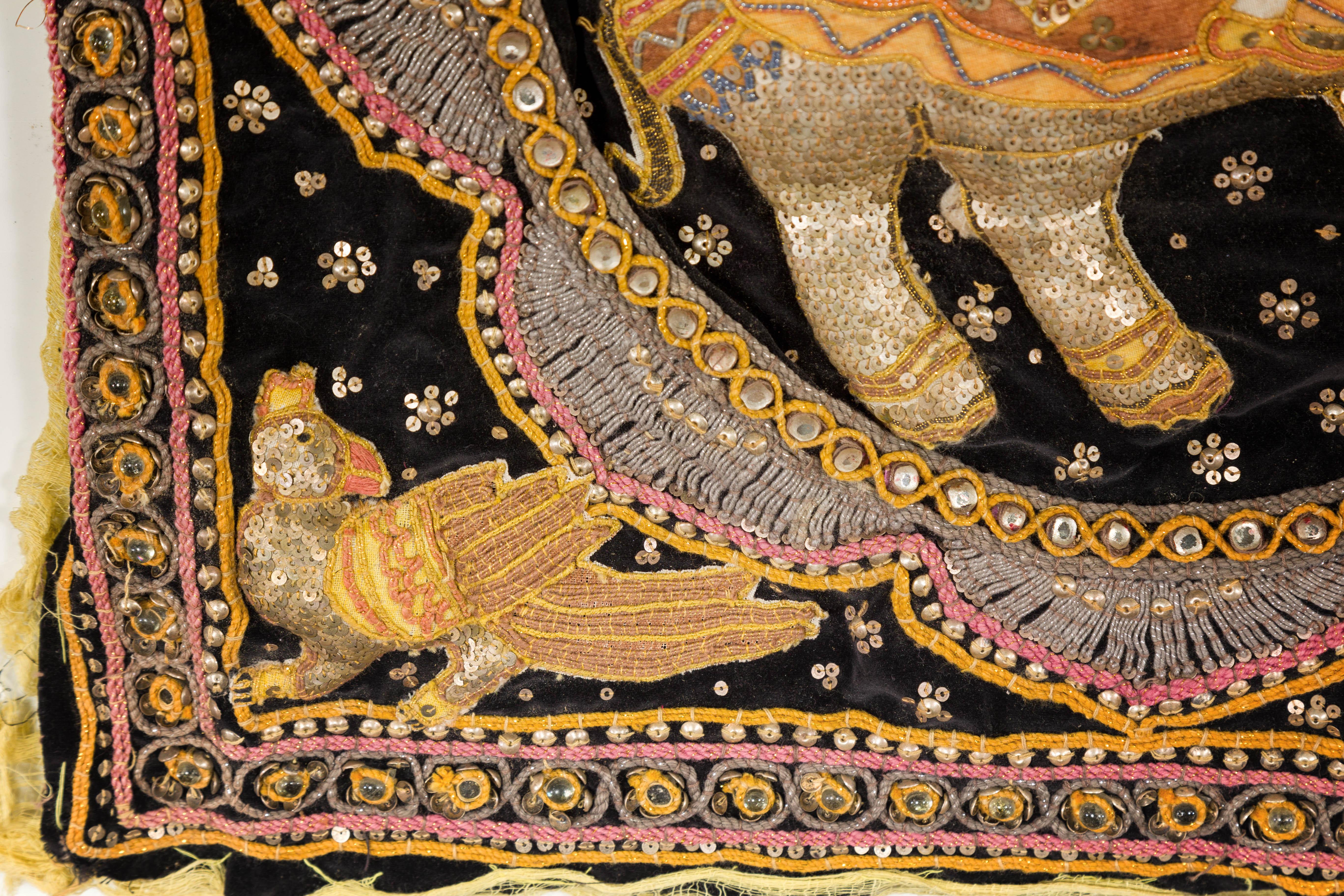 19th Century Kalaga Tapestry with Stones, Sequins and Colorful Thread For Sale 4