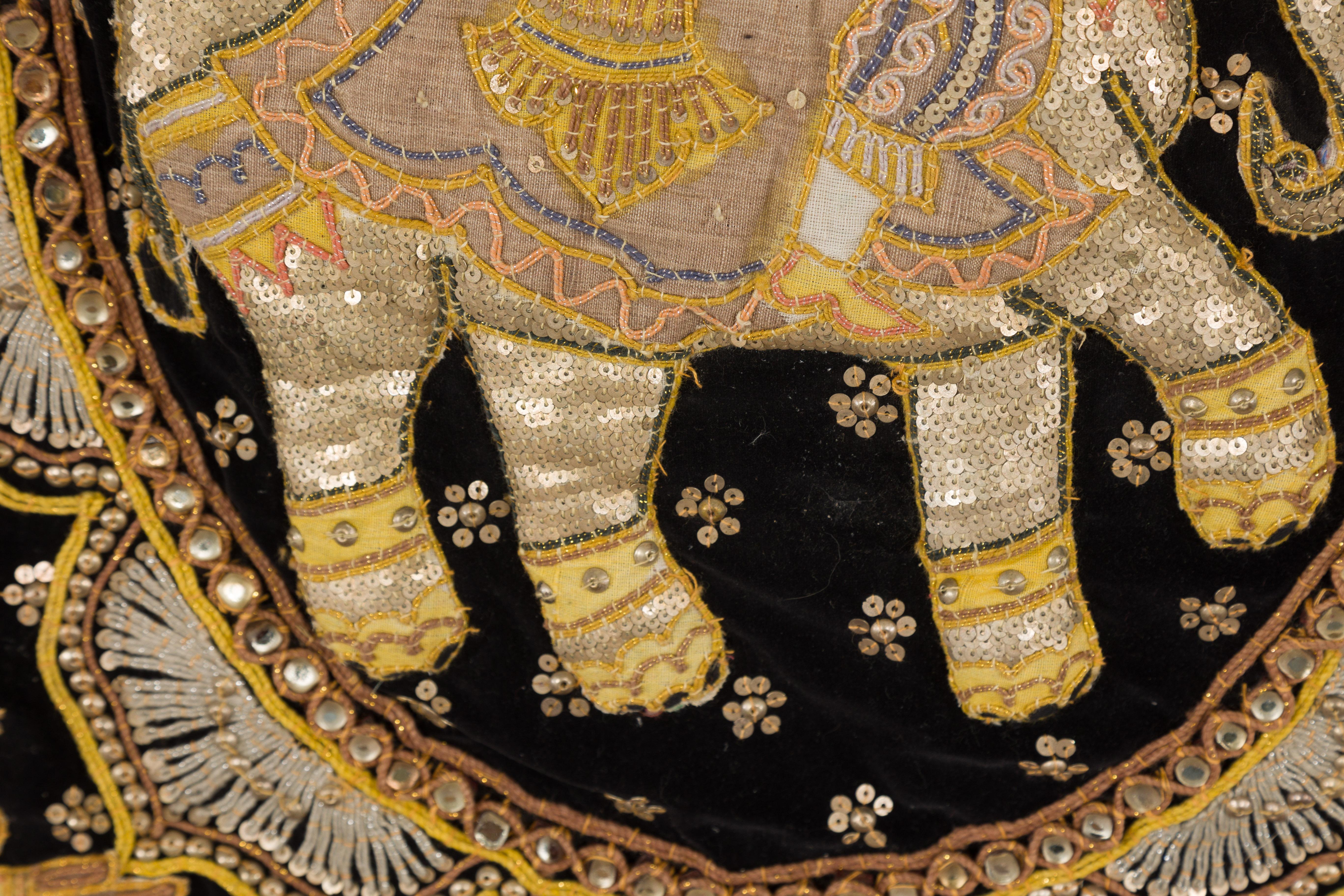 19th Century Kalaga Tapestry with Stones, Sequins and Colorful Thread For Sale 4