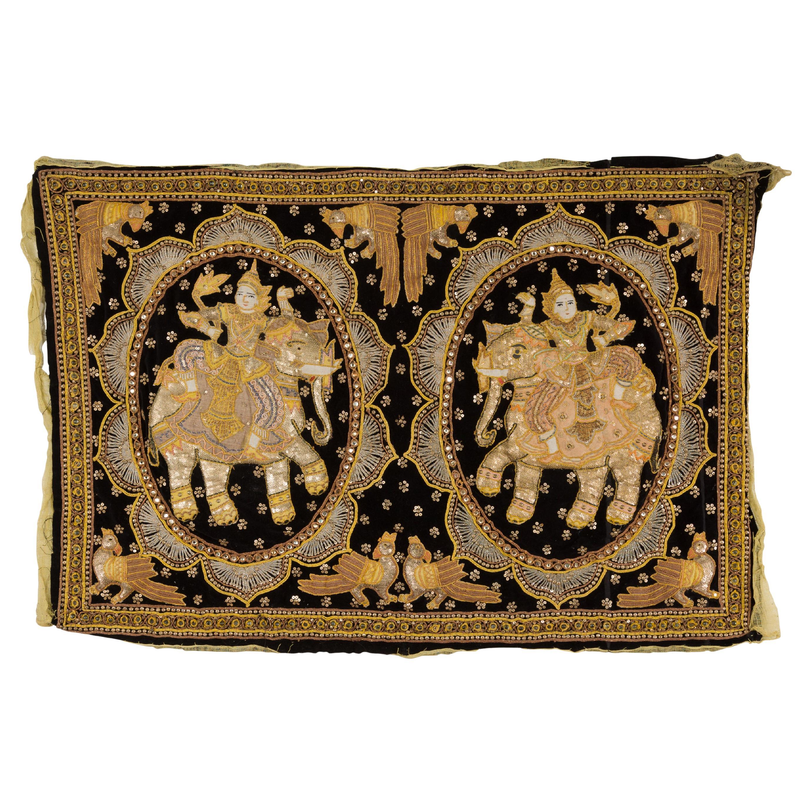 19th Century Kalaga Tapestry with Stones, Sequins and Colorful Thread For Sale