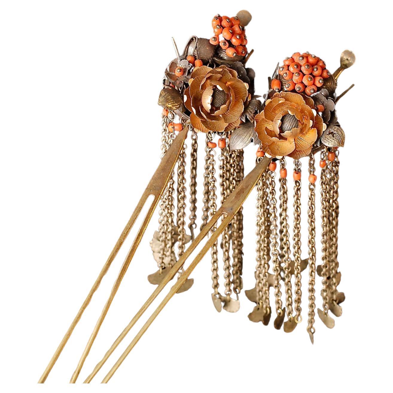19th Century Kanzashi: Elegance Entwined For Sale