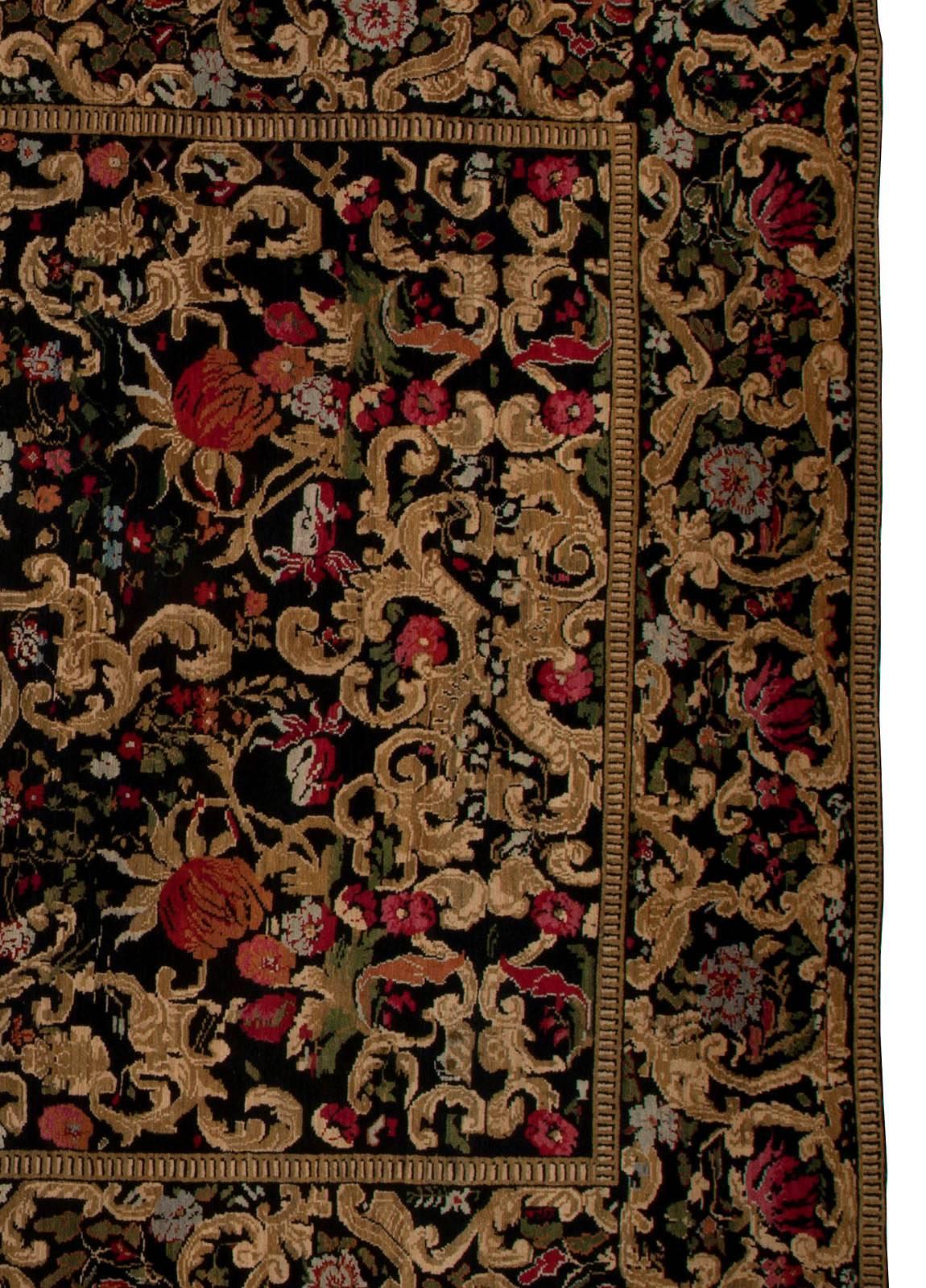 Russian 19th Century Karabagh Floral Design Handmade Rug For Sale