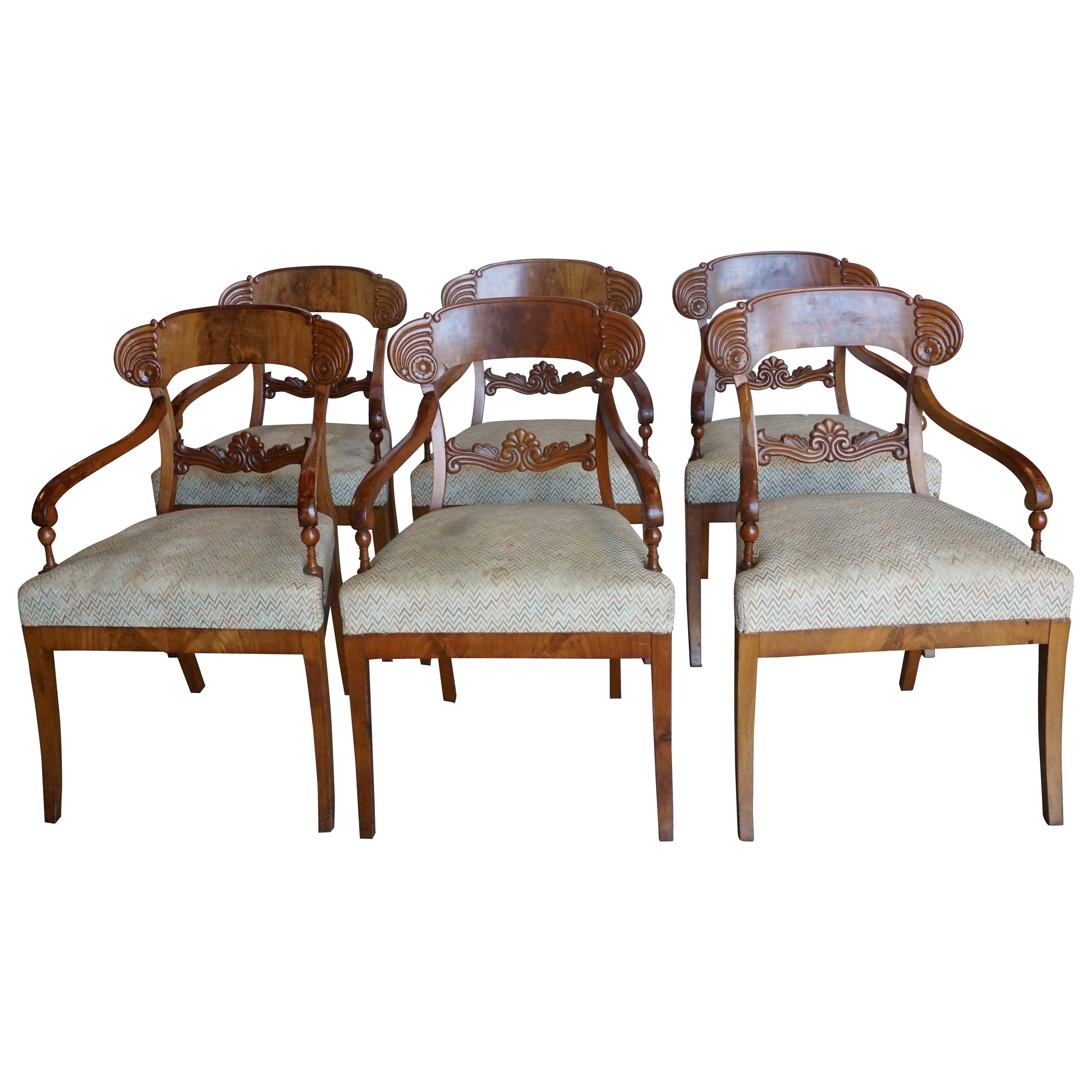 19th Century Brown Swedish Set of Six Birchwood Dining Chairs by Karl Johan