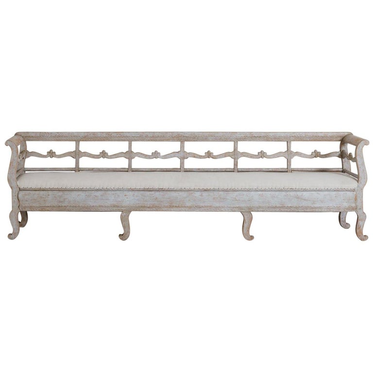 19th Century Karl Johan Period Original Paint Long Sofa Bench For