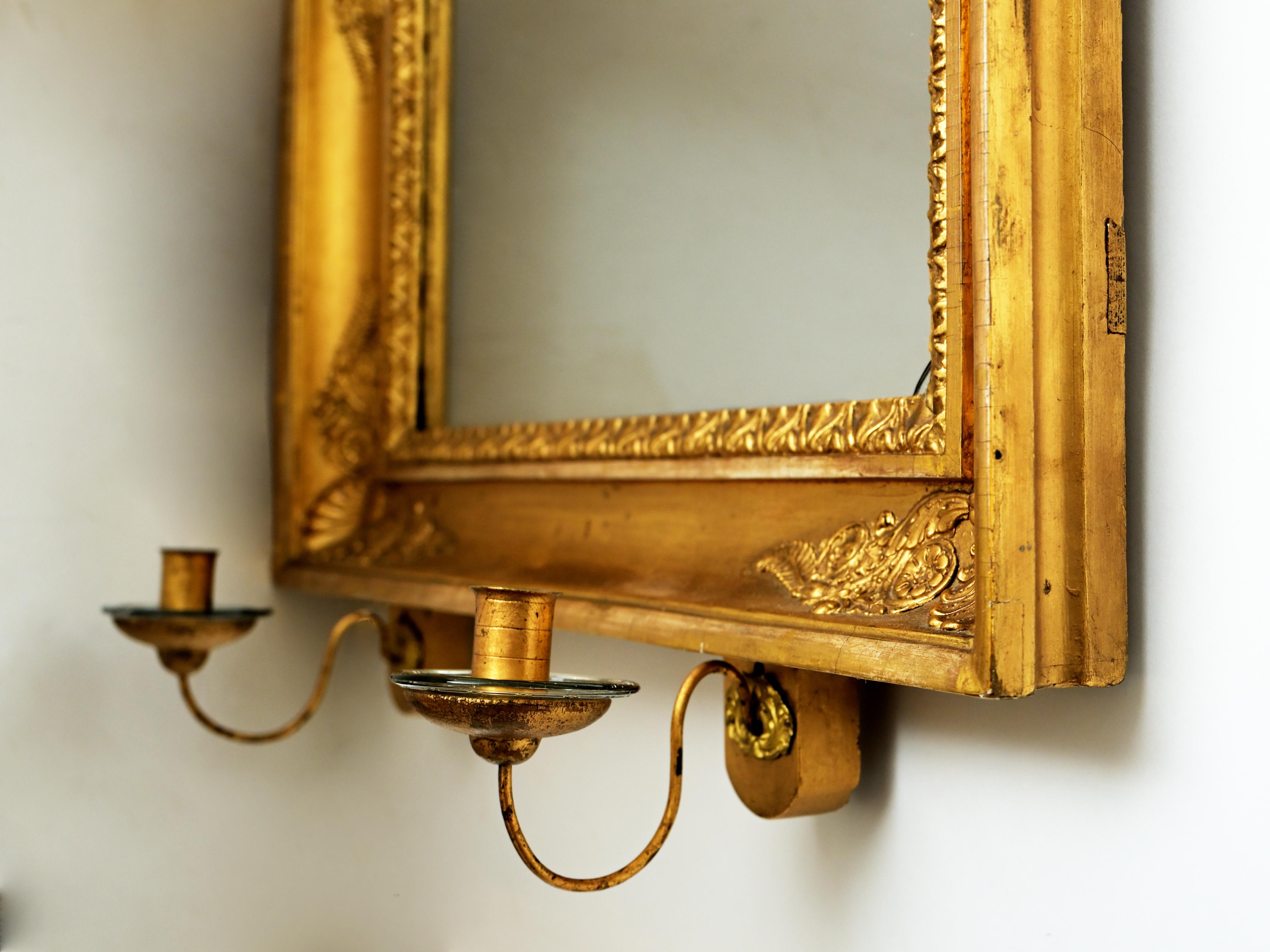 19th Century Karl Johan Swedish Gilted Lyre Girandoles Mirror In Good Condition In New York, NY