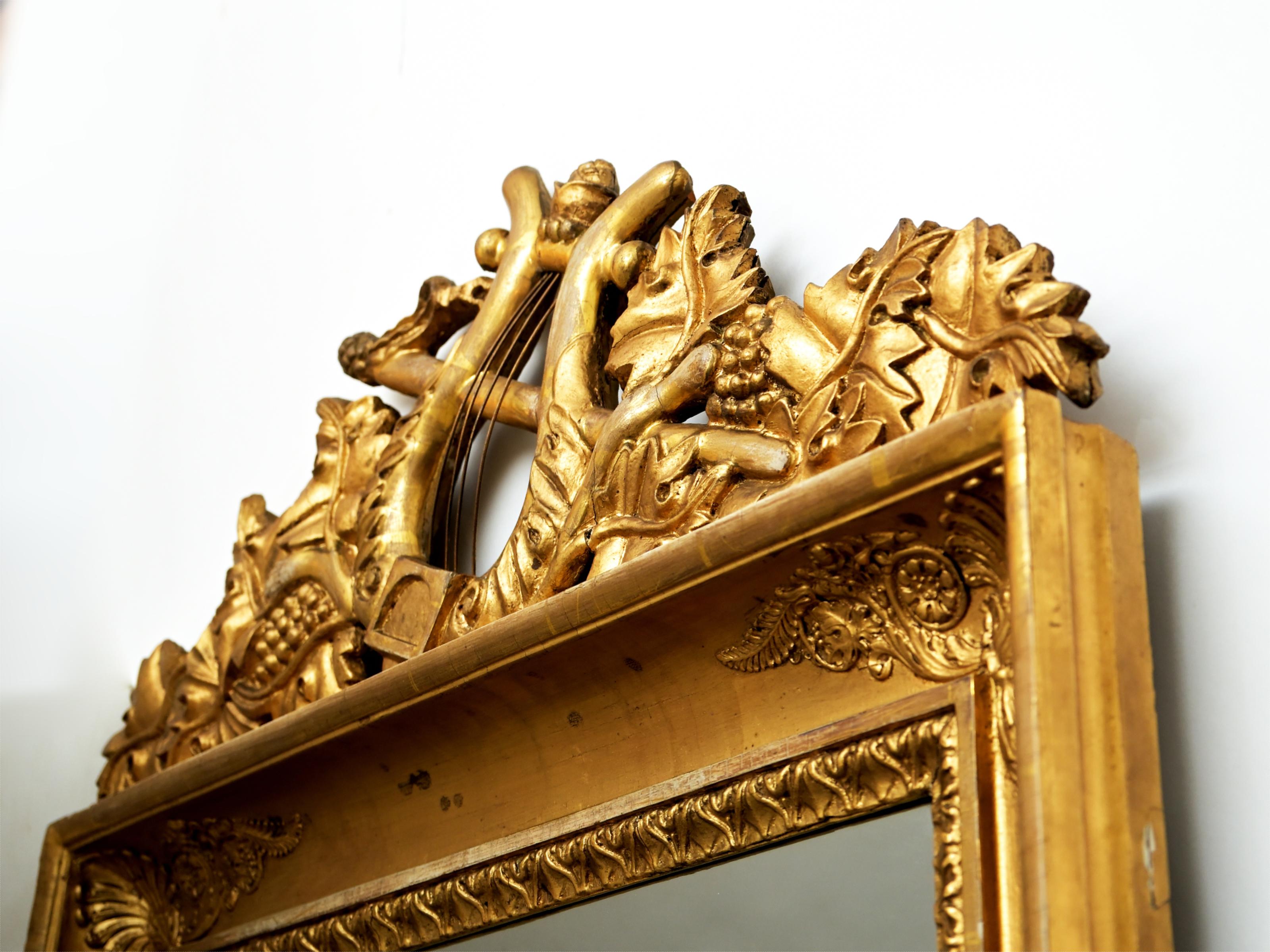 Mid-19th Century 19th Century Karl Johan Swedish Gilted Lyre Girandoles Mirror