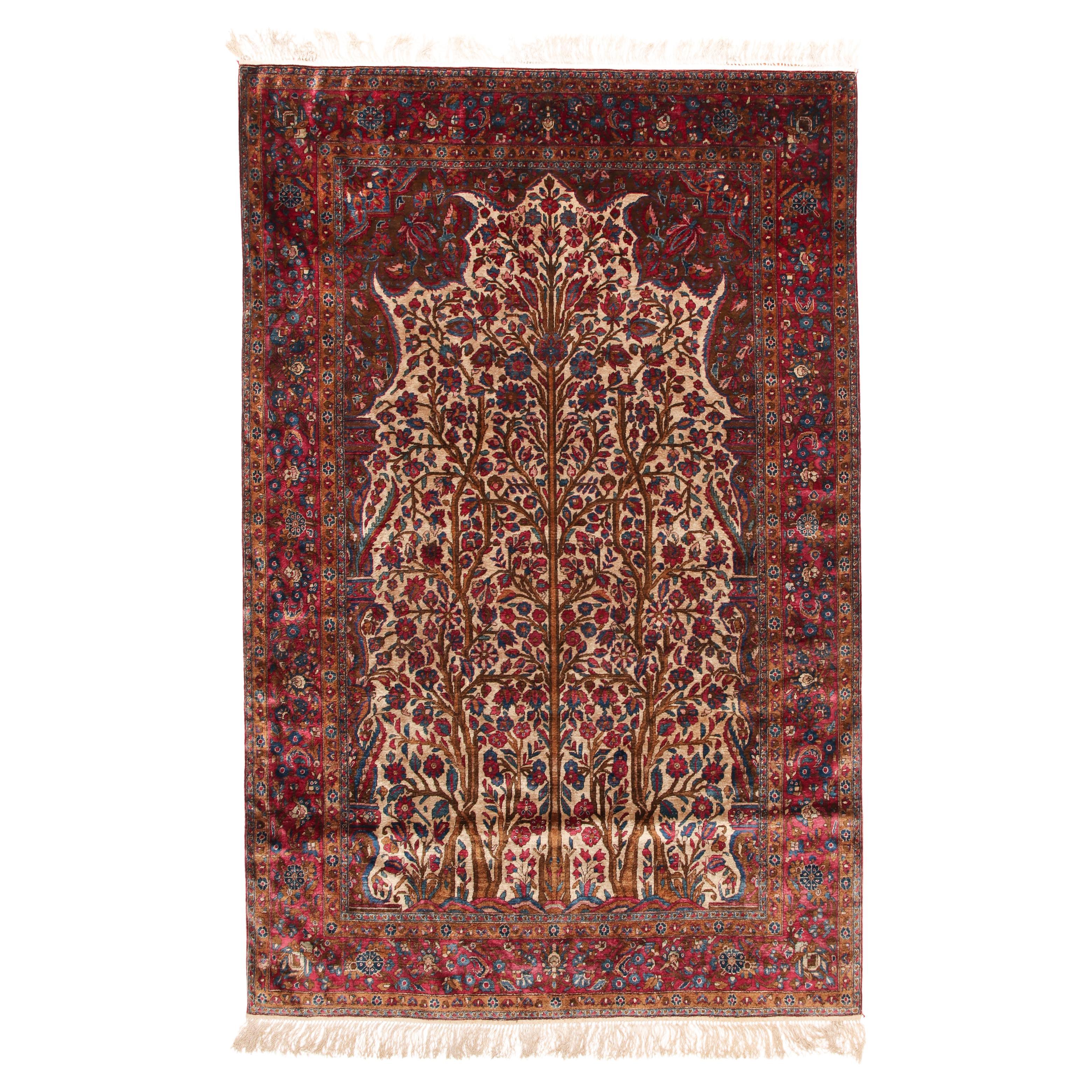 19th Century Kashan Mothashem Silk Rug For Sale