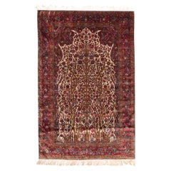 Antique 19th Century Kashan Mothashem Silk Rug
