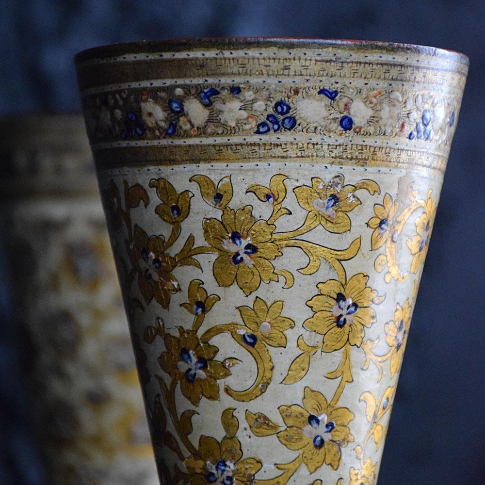 Early Victorian 19th Century Kashmir Papier Mache Vases For Sale