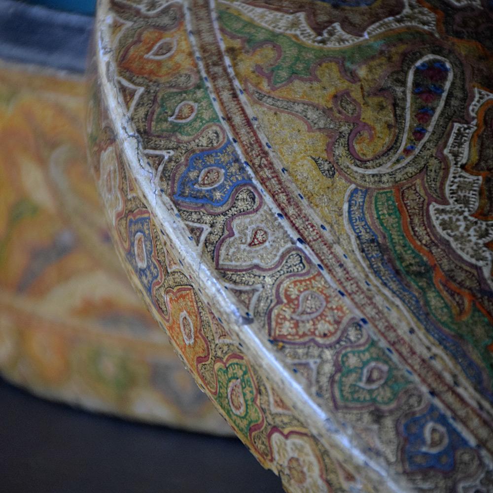 19th century Kashmir turban shaped box
We are proud to offer a truly exquisite example of a 19th Century hand crafted papier mache Kashmir turban shaped box. The exterior is finished with highly complex and intricate polychrome floral designs and