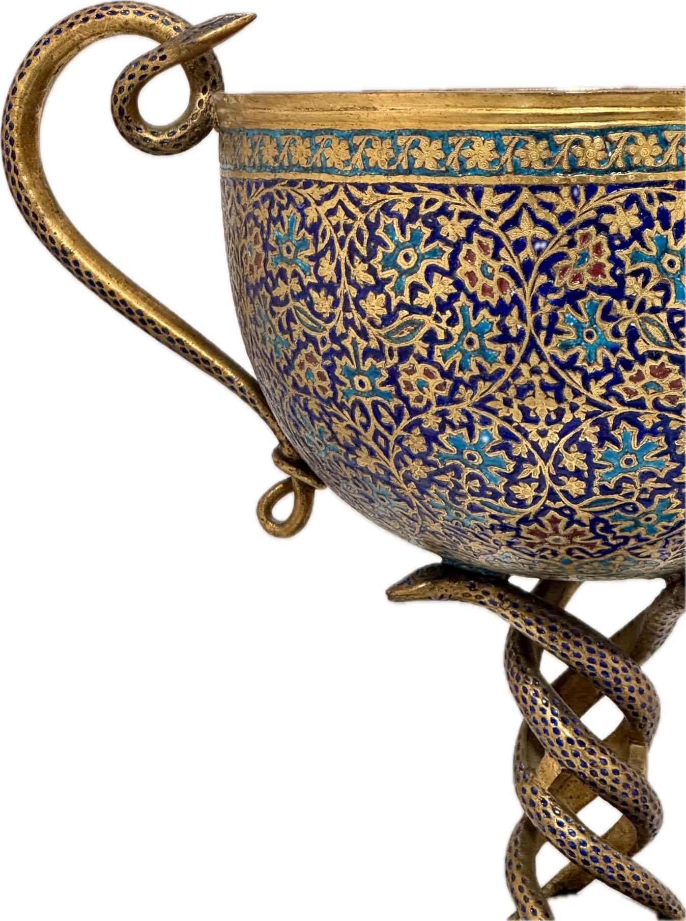 Enameled 19th Century Kashmiri Enamelled Gilt Brass Cup For Sale