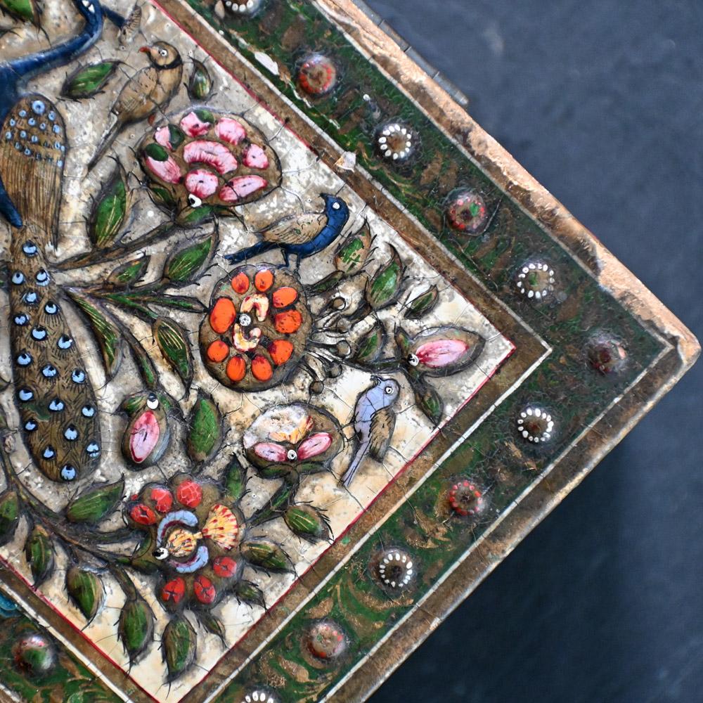 Hand-Crafted 19th Century Kashmiri Hand Painted Trinket Box For Sale