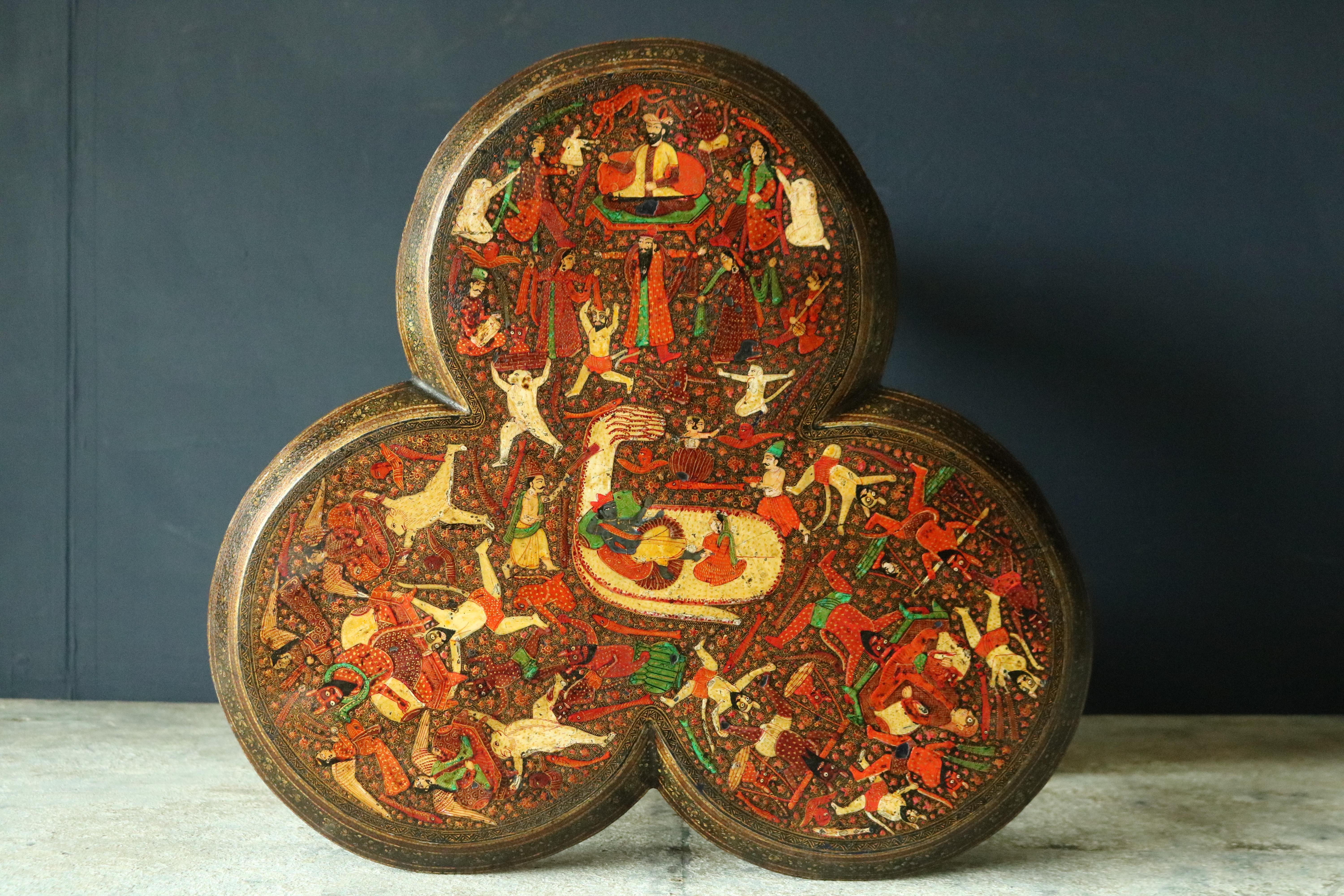 Anglo-Indian 19th Century Kashmiri Polychrome Lacquered Table
