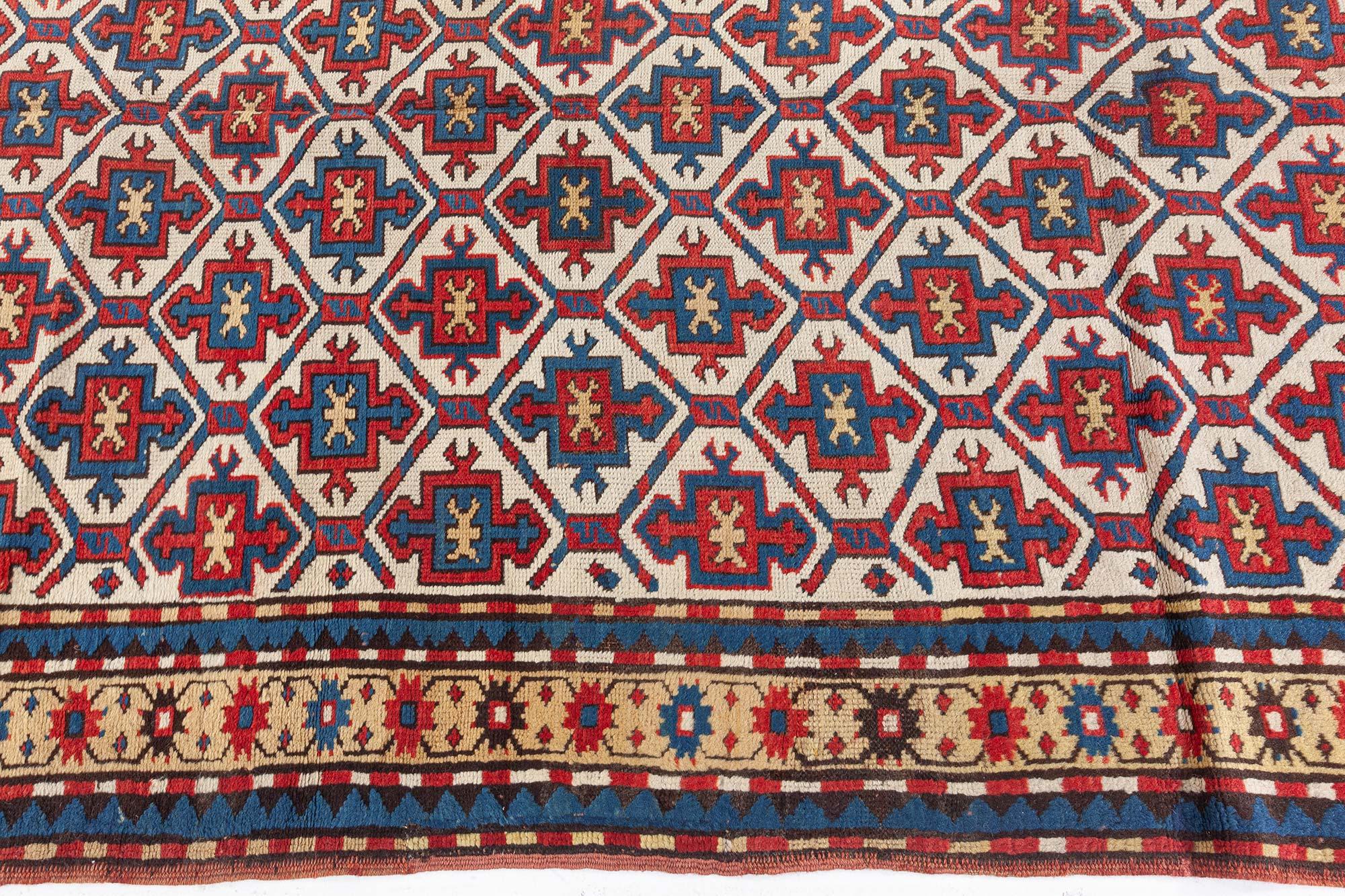 Hand-Knotted 19th Century Kazak Handmade Wool Rug For Sale