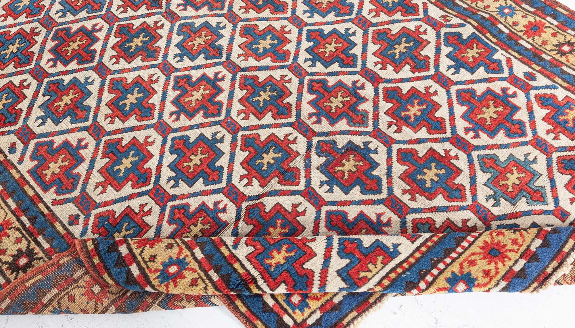 19th Century Kazak Handmade Wool Rug For Sale 1