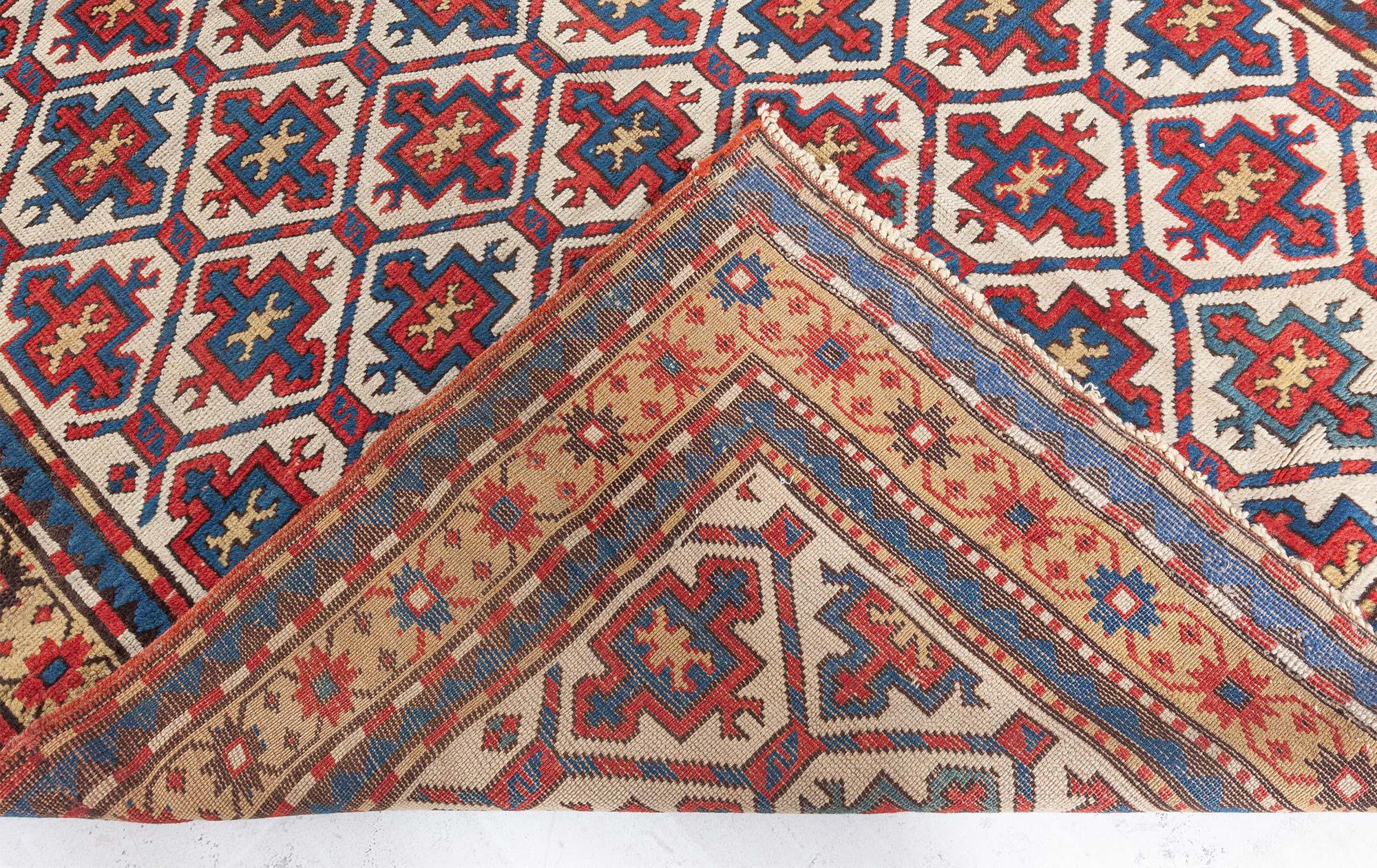 19th Century Kazak Handmade Wool Rug For Sale 3