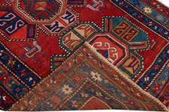 19th Century Kazak Multicolor Tribal Motif Red Wool Runner