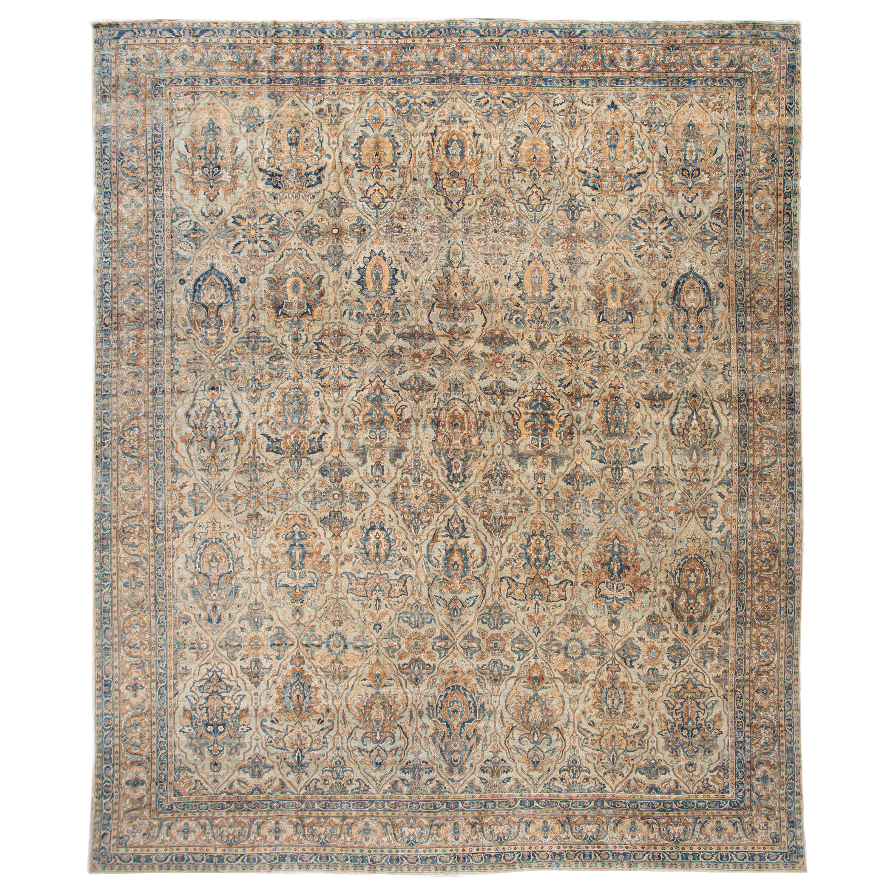 Kerman handgefertigter hellblauer Wollteppich aus dem 19. Jahrhundert