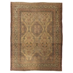 19th Century Kerman Lavar Carpet in Soft Beige and Terracotta Tones