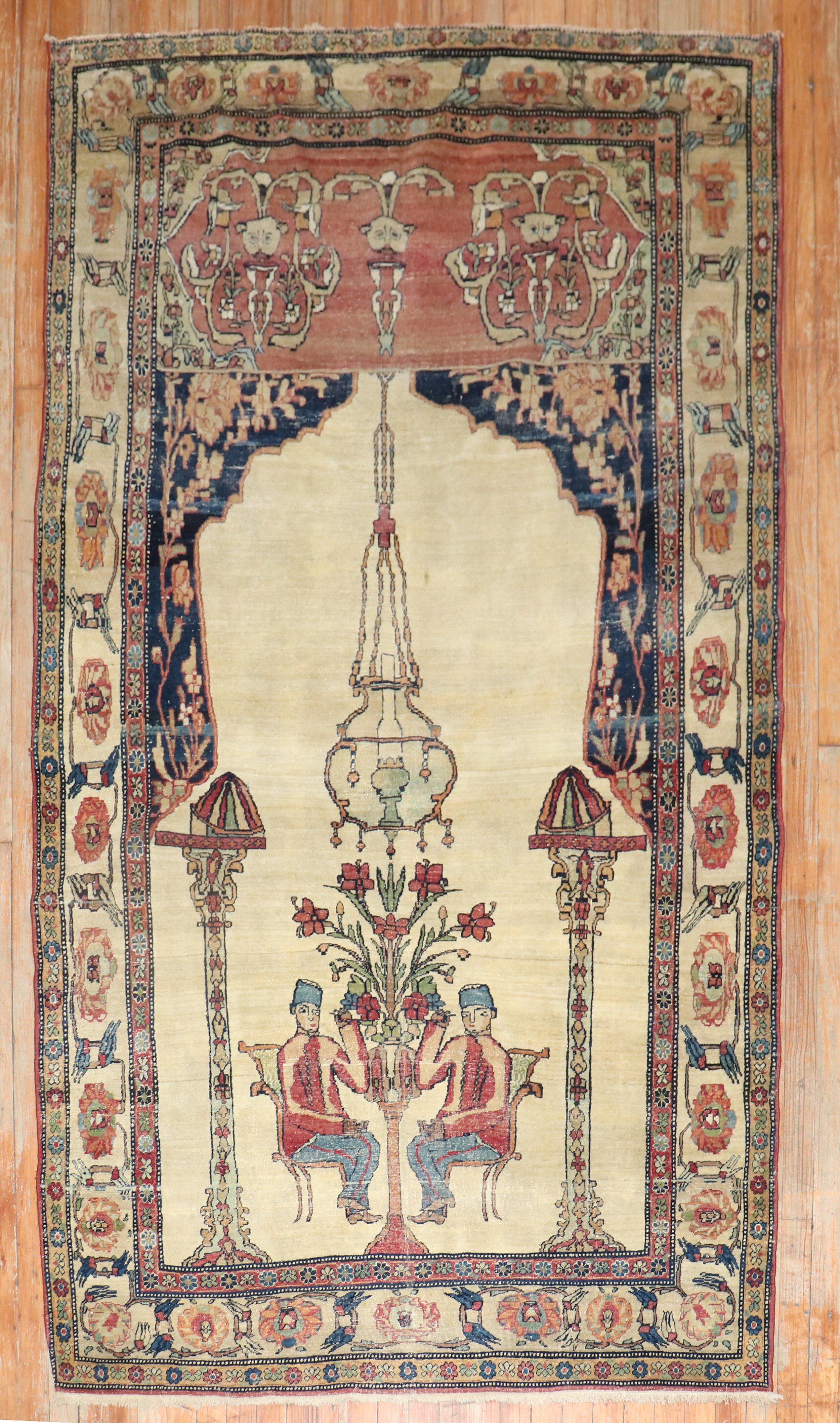 Late 19th century Persian Lavar Kerman Pictorial rug.

Measures: 4'7'' x 8'.