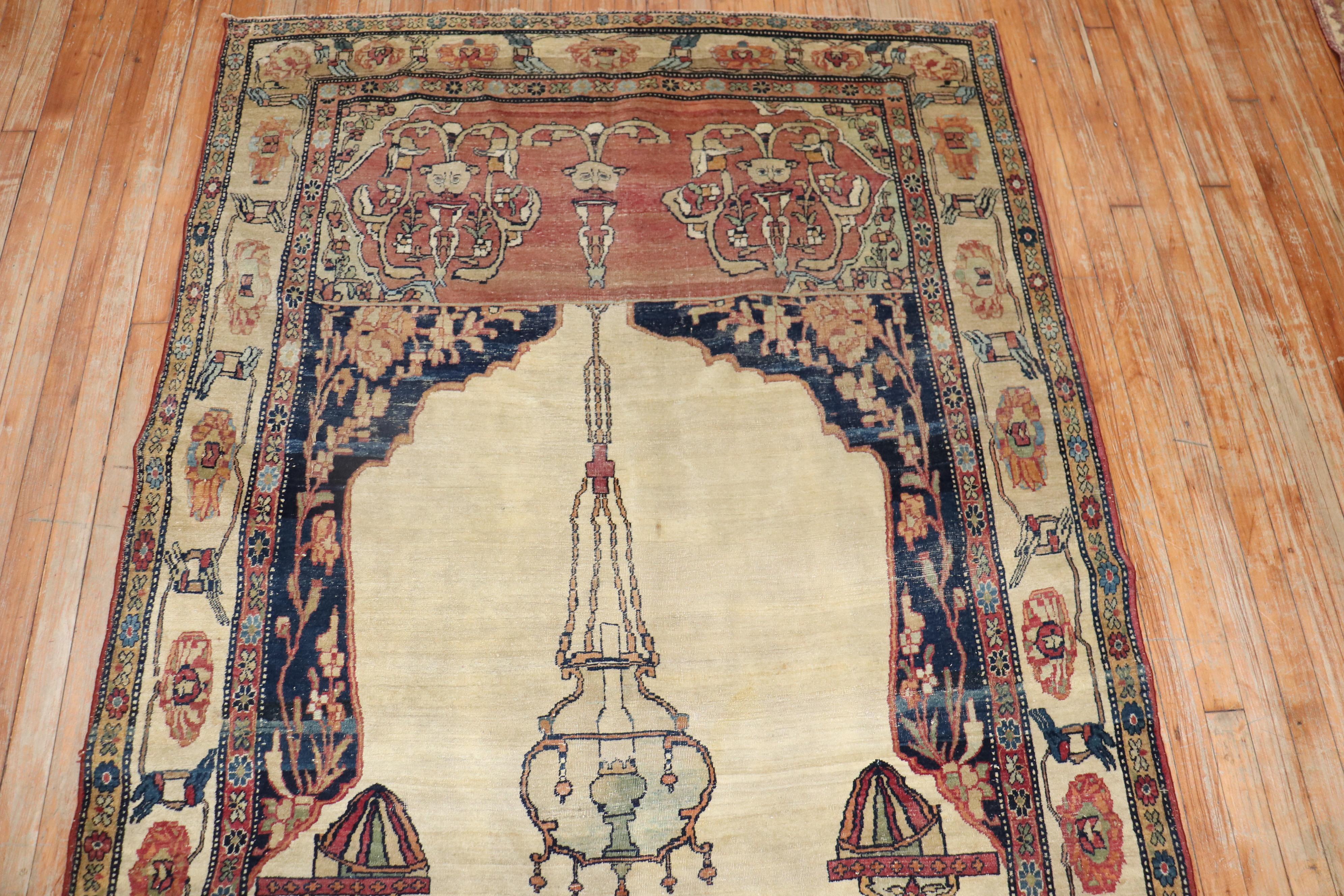 Hand-Knotted 19th Century Kerman Pictorial Rug For Sale